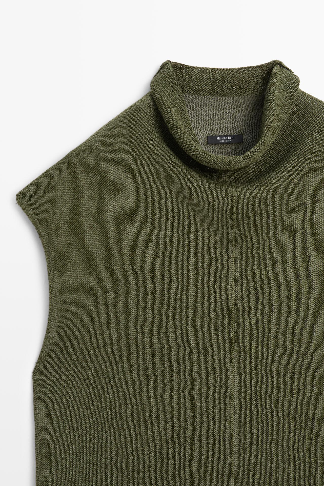 Draped high neck knit top — GREEN