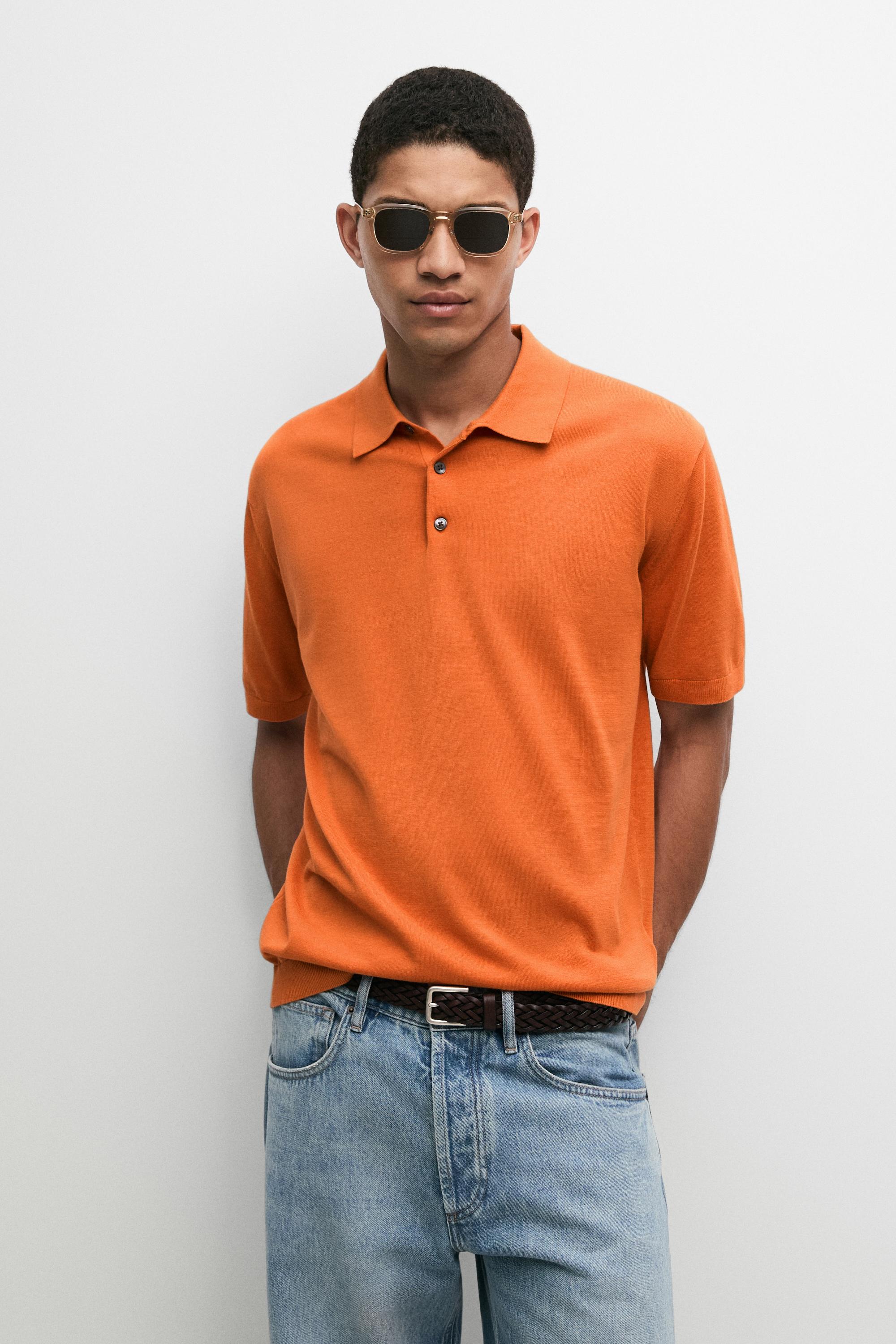 100% Cotton Knit Polo Shirt — ORANGE