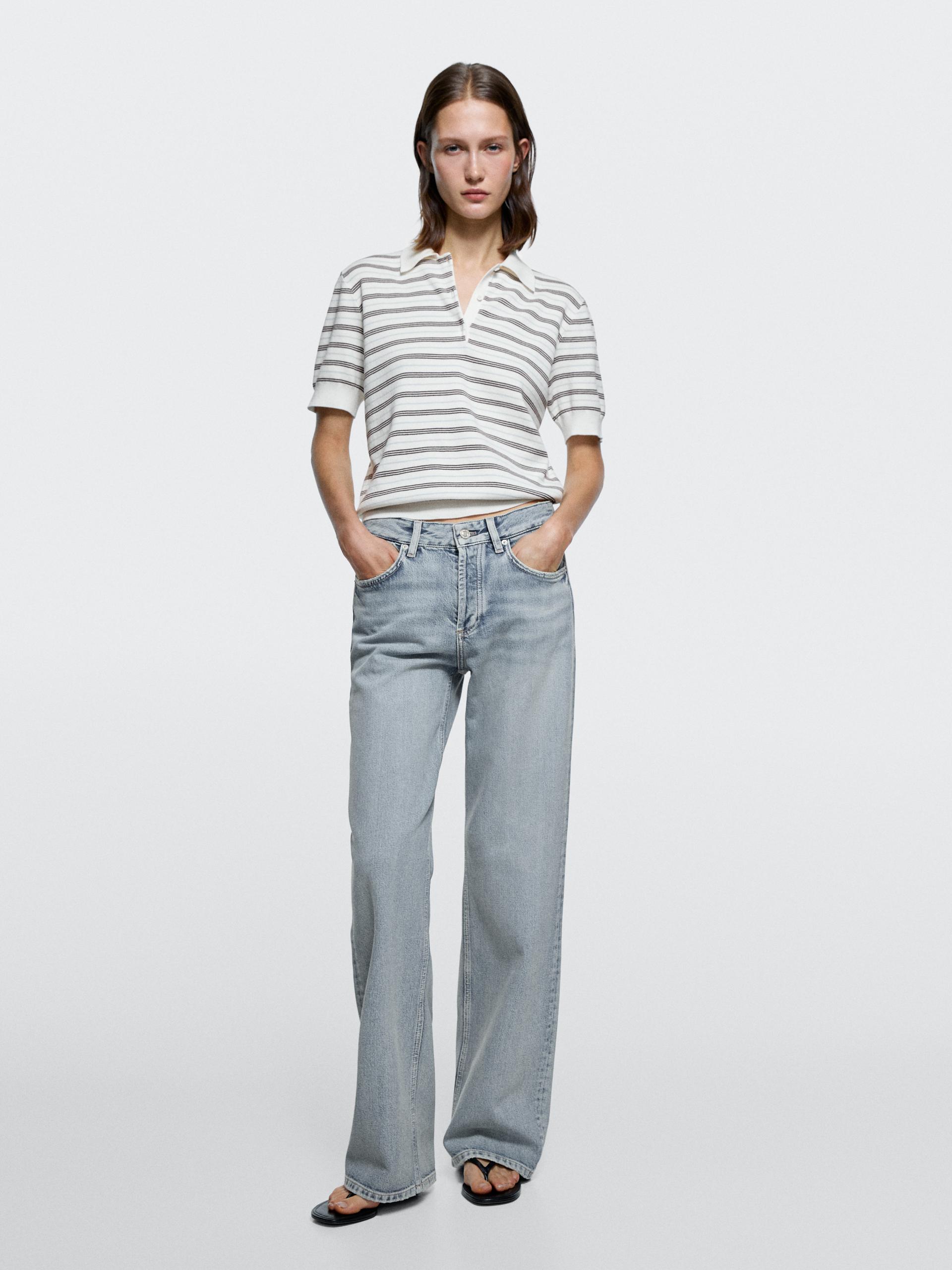 Jeans A Gamba Larga A Vita Media - Azzurro Chiaro - 42 (It 46) - Massimo Dutti - Femminile