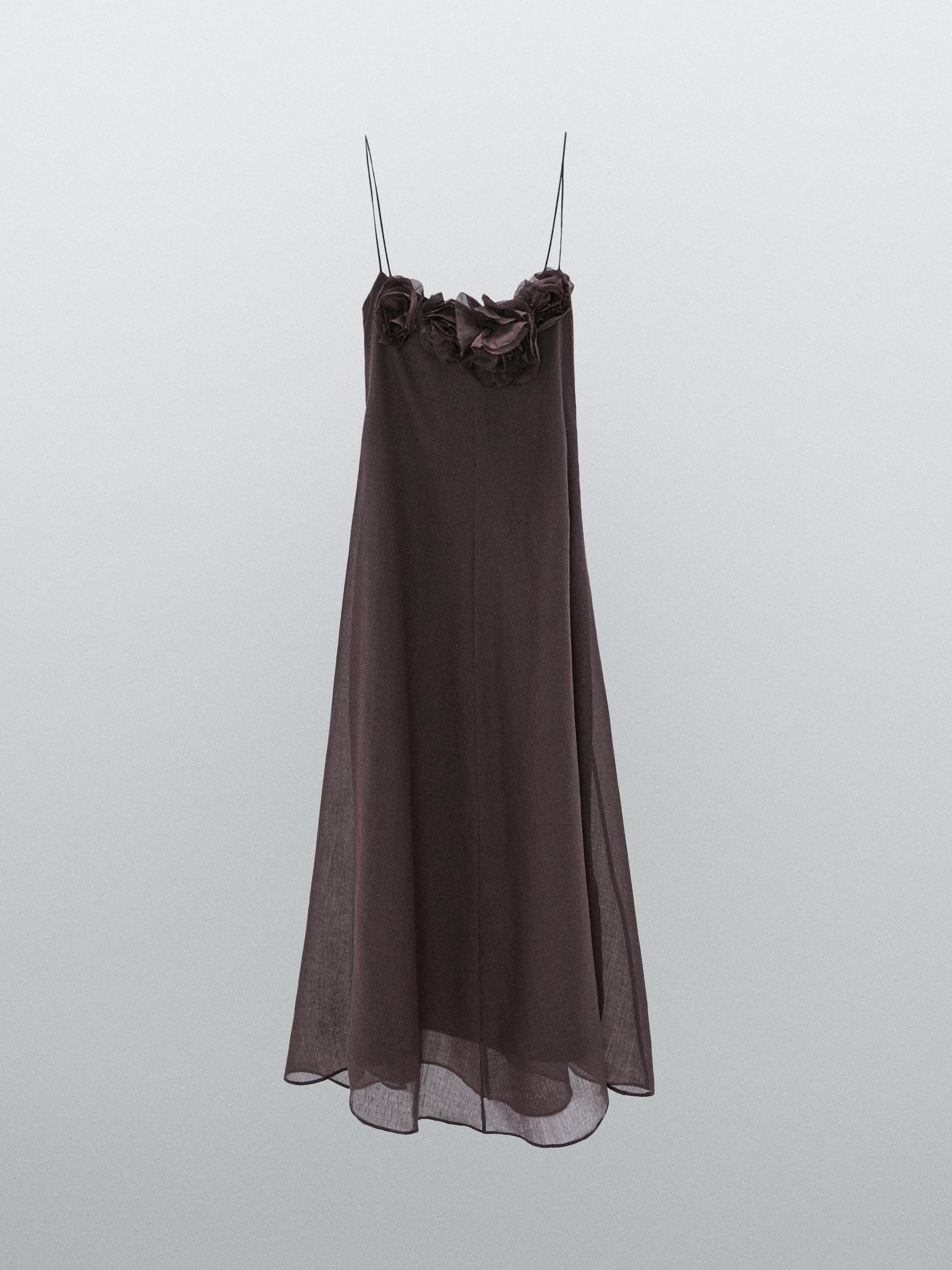 Vestido comprido em rami com flores - STUDIO