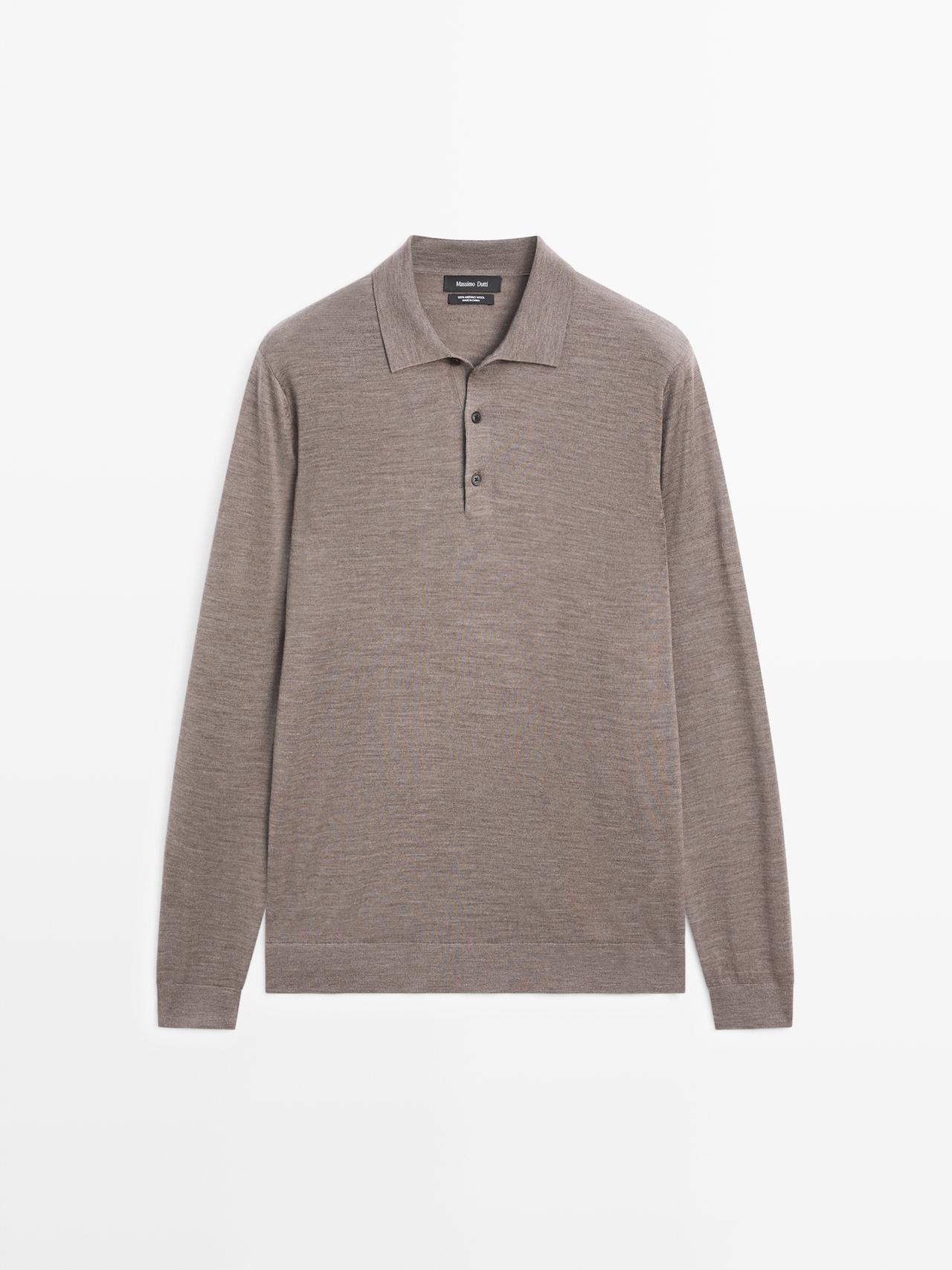 Massimo Dutti - Herre - Strikket Trøje I 100 % Uld Med Polokrave - Brun - Xl
