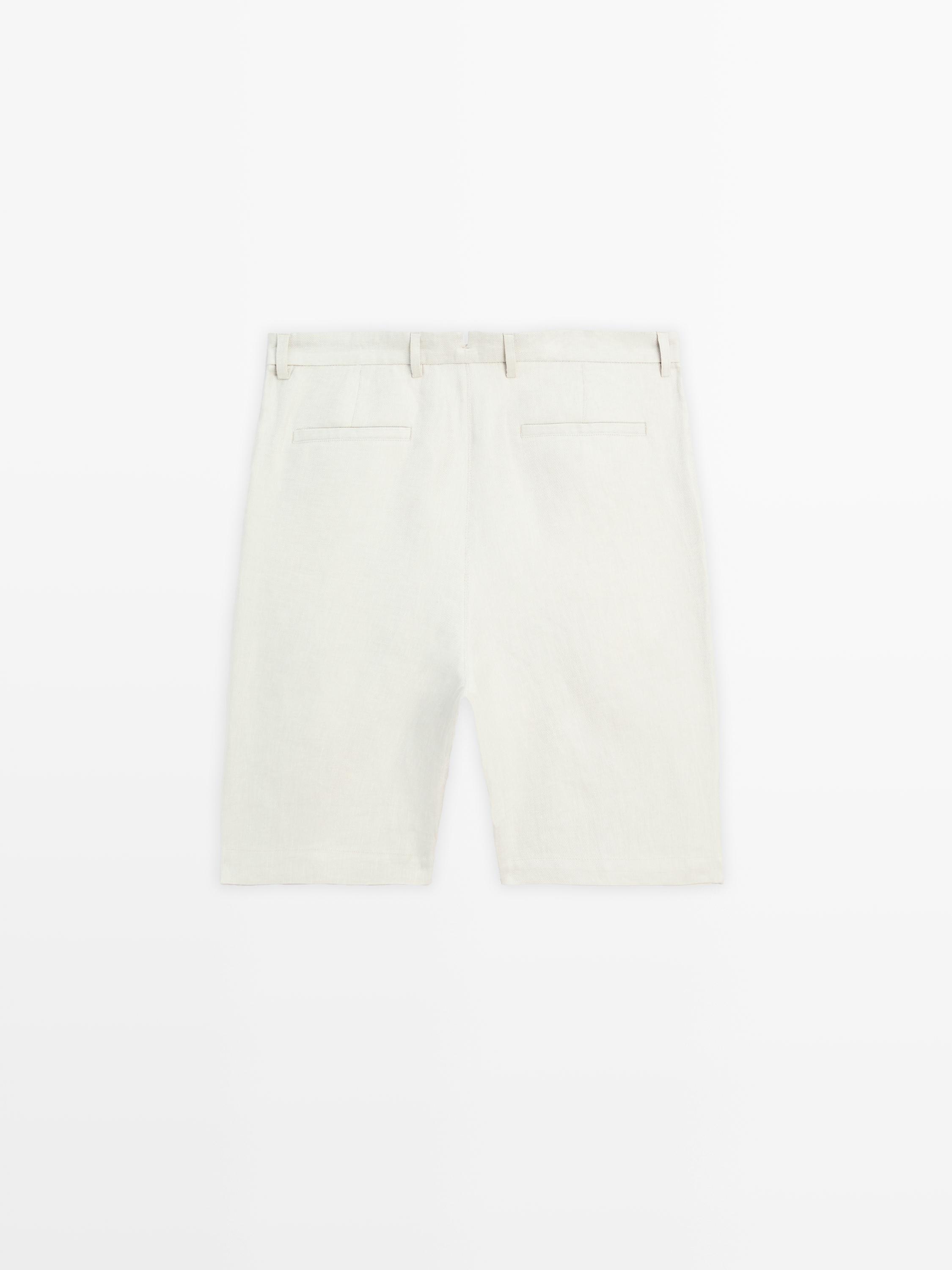 100% linen darted Bermuda shorts