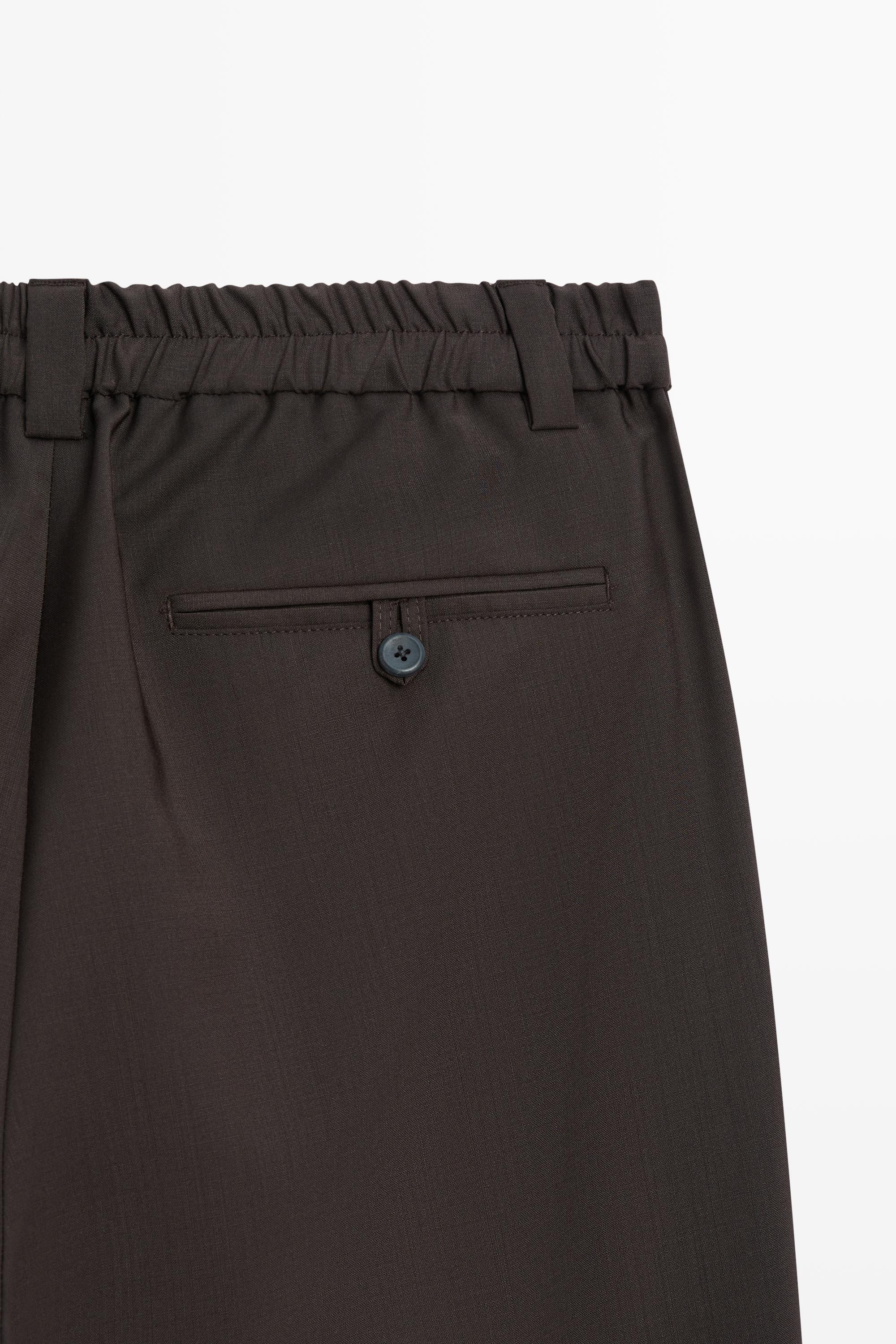 Relaxed fit cool wool trousers with darts — BROWN