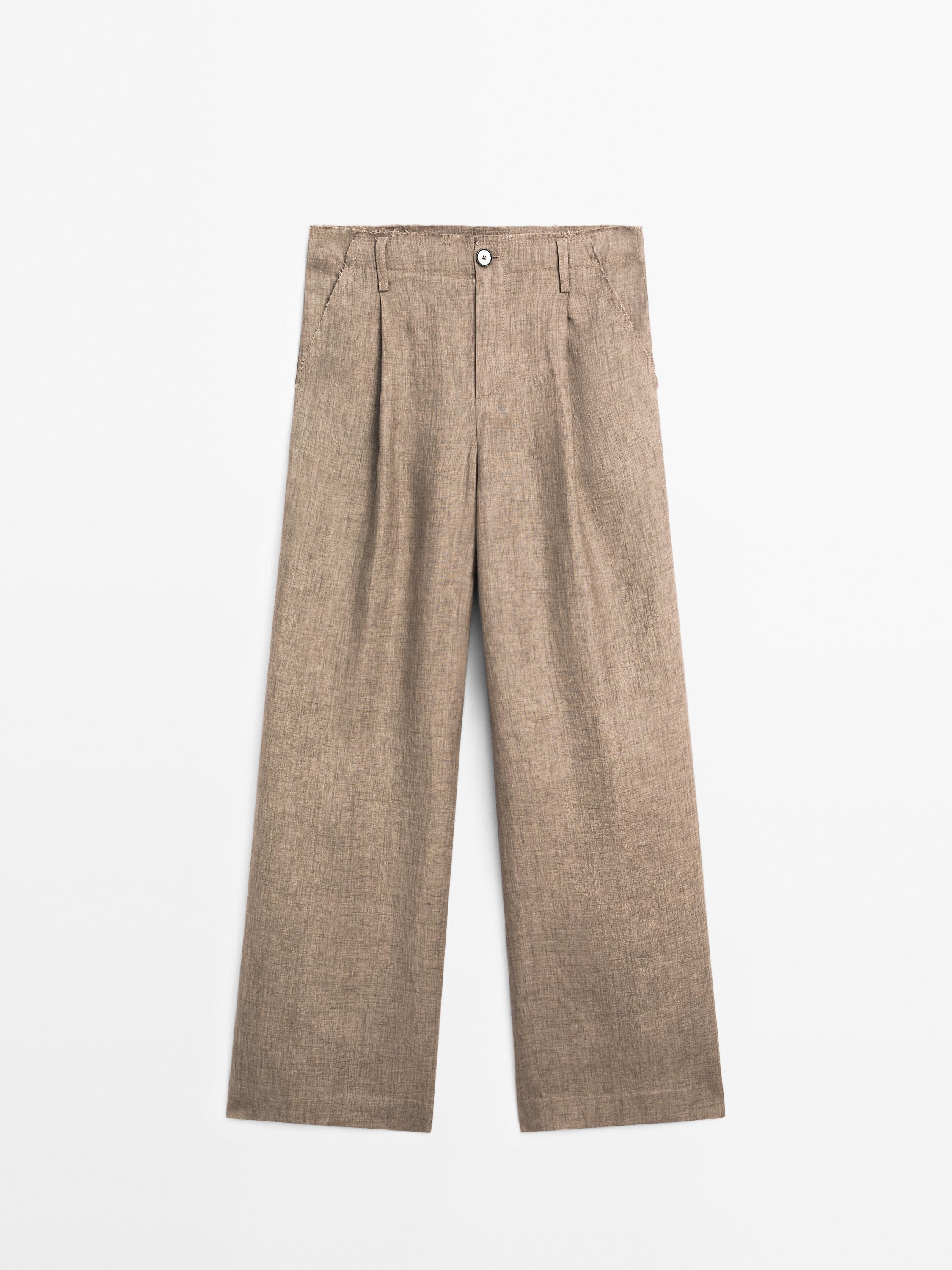 Flowing 100% linen trousers with darts