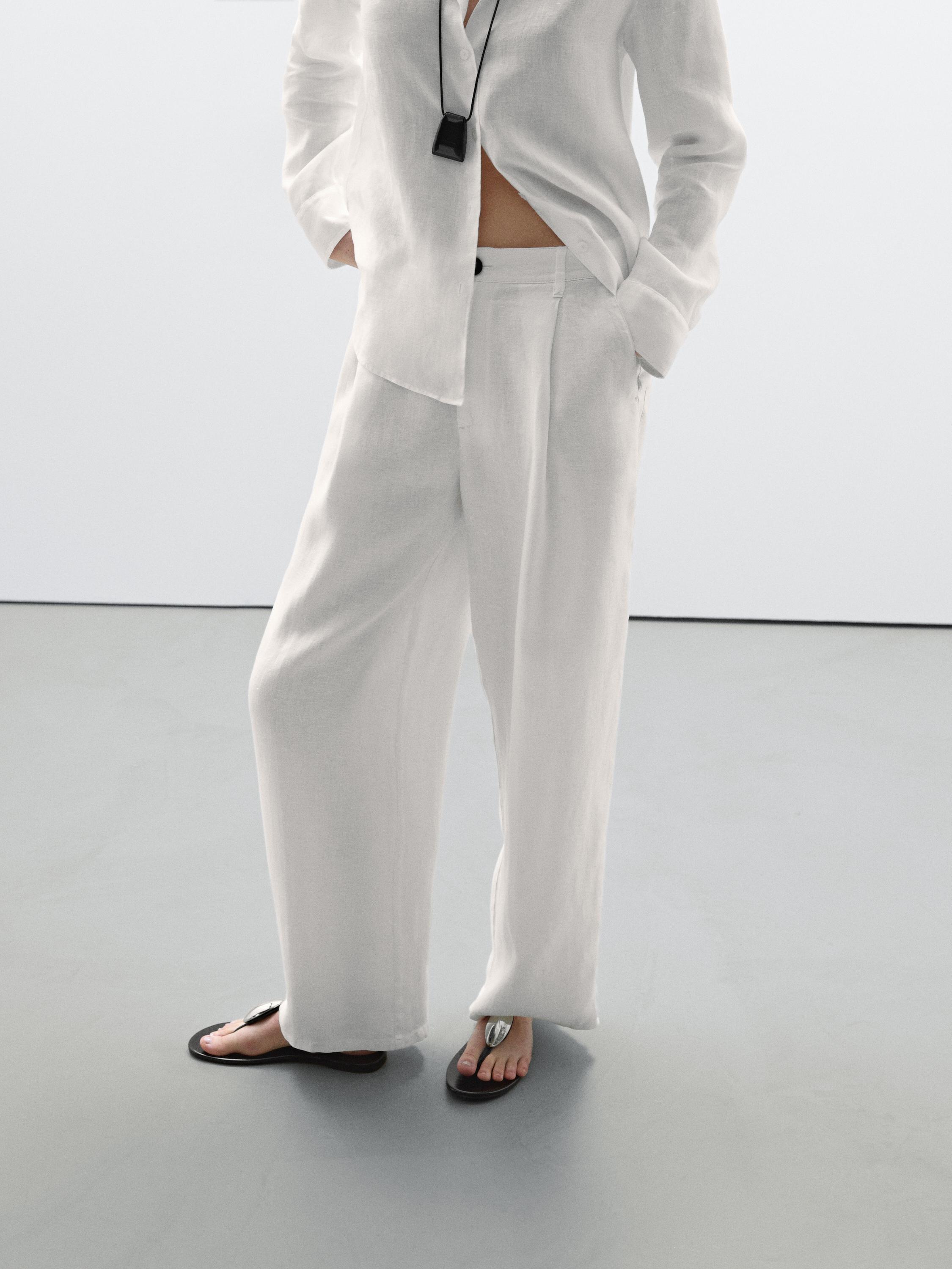 Pantalón tiro medio wide 100% lino