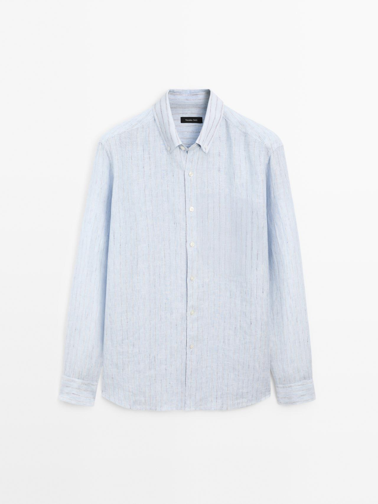 Massimo Dutti - Herre - Stribet, Regular Fit Skjorte - Himmelblå - L