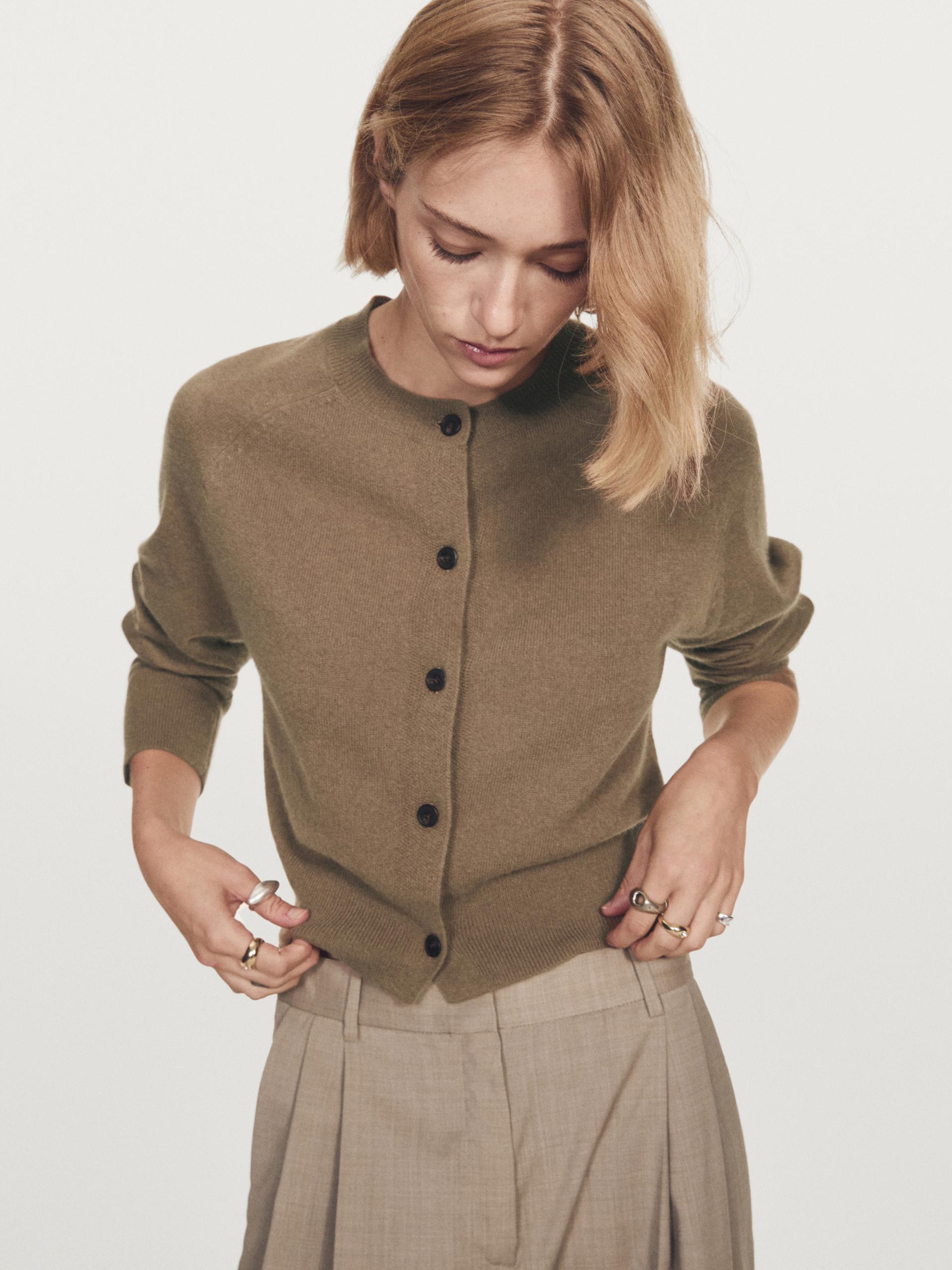 Cardigan De Manga Comprida 100% Caxemira - Caramelo - L - Massimo Dutti - Mulher