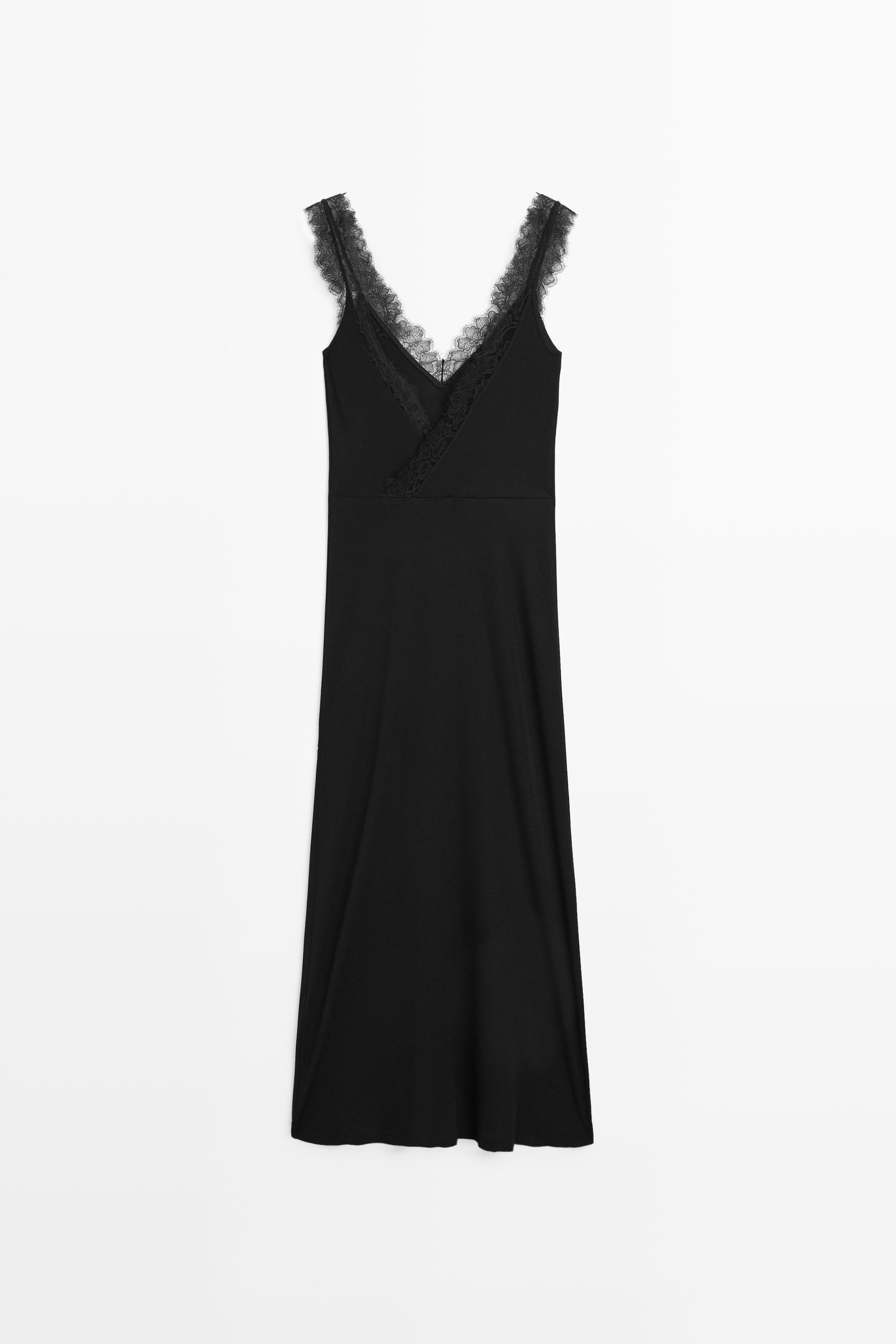 Flowing lingerie midi dress — BLACK