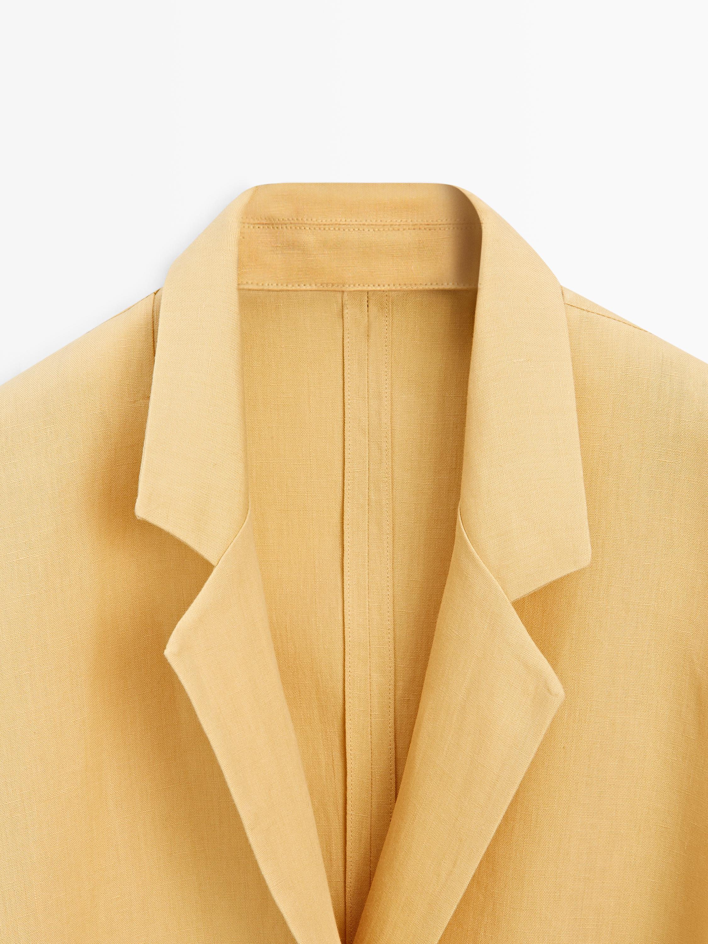 Linen double-breasted lapel vest — YELLOW