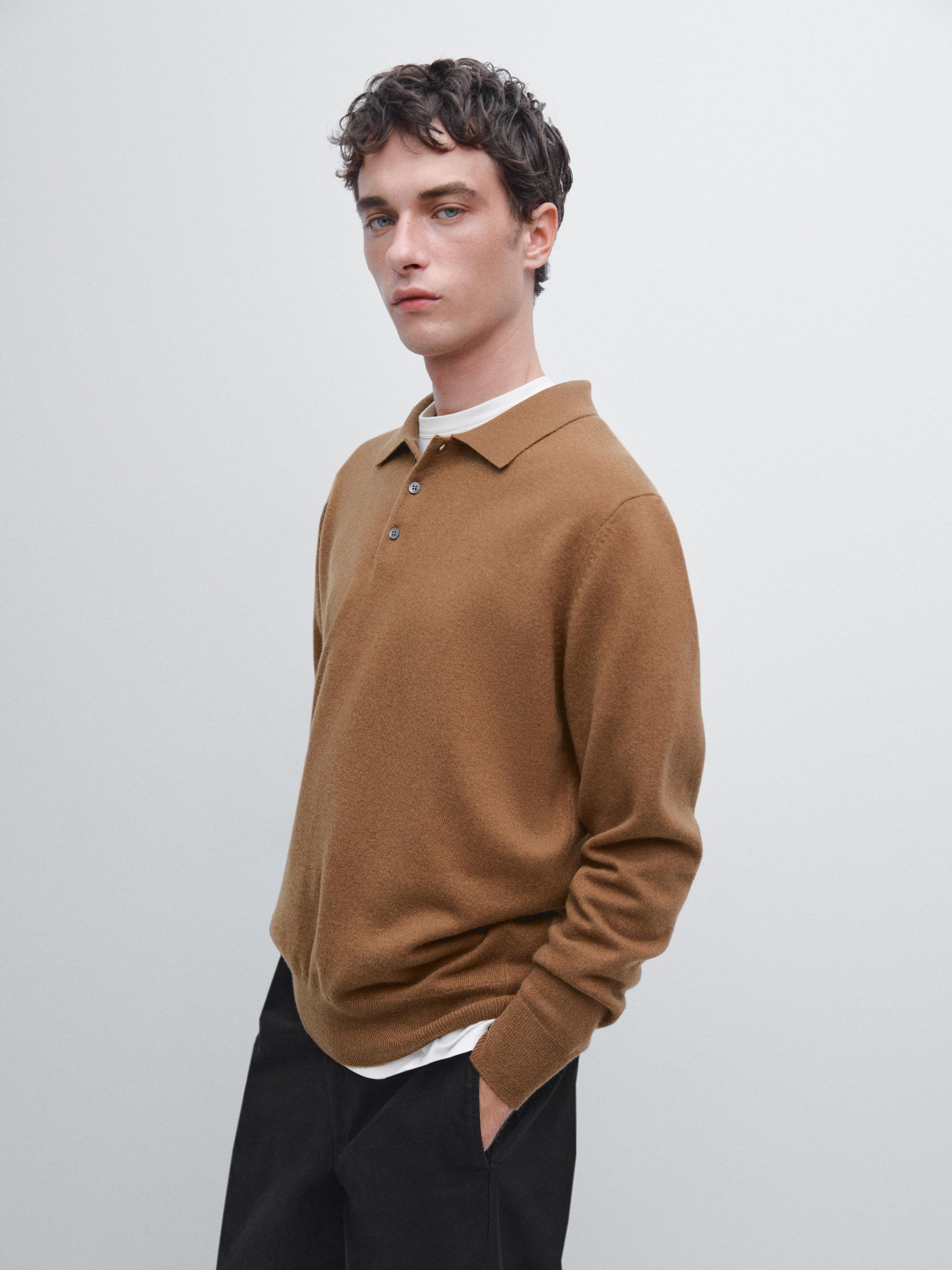 Pull polo en maille de laine mélangée