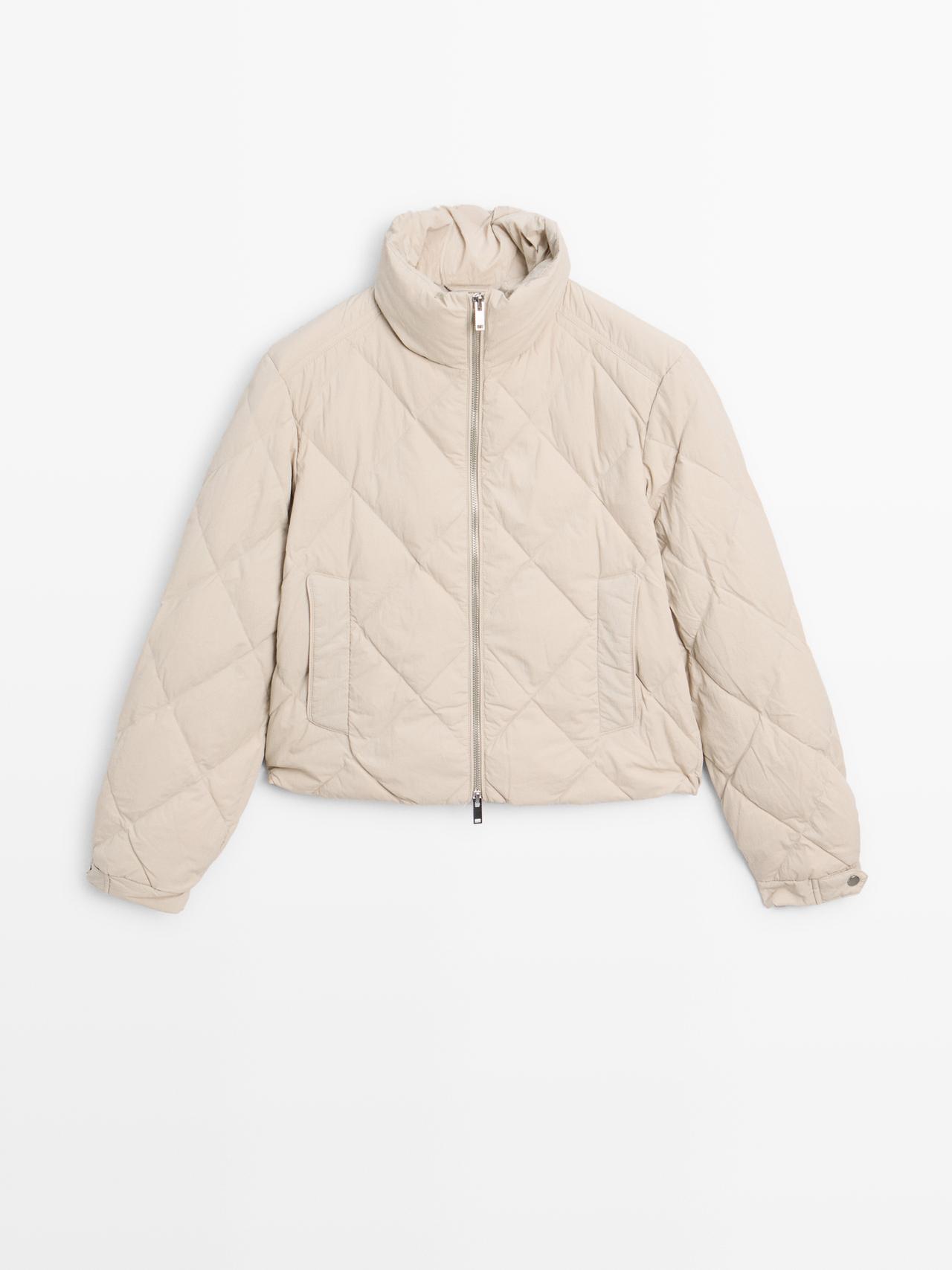 Massimo Dutti - Dame - Kort, Vatteret Jakke - Råhvid - Xs