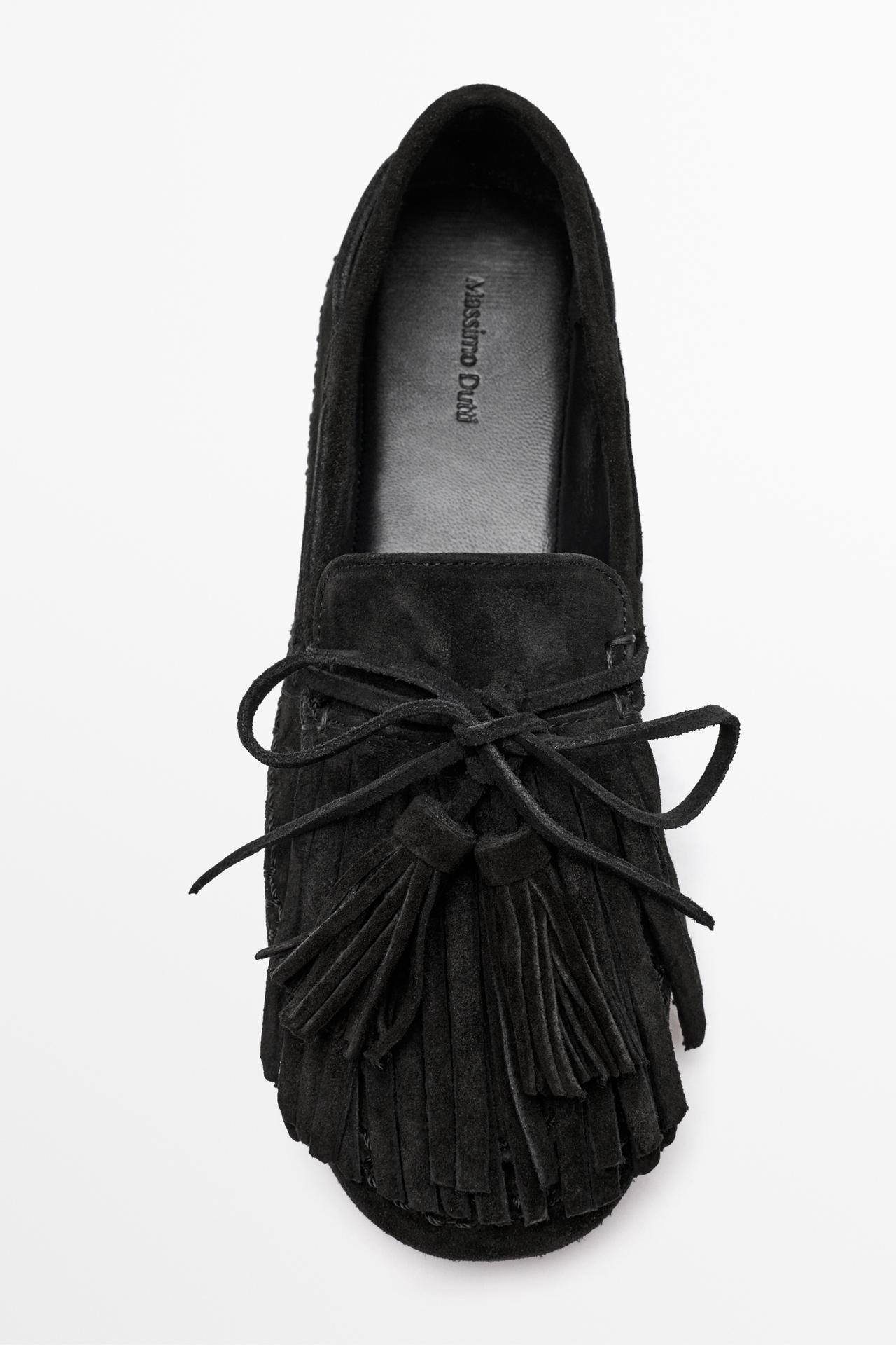 Leather fringed and tassel loafers — BLACK