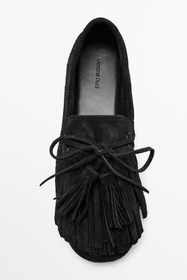Leather fringed and tassel loafers — BLACK 3
