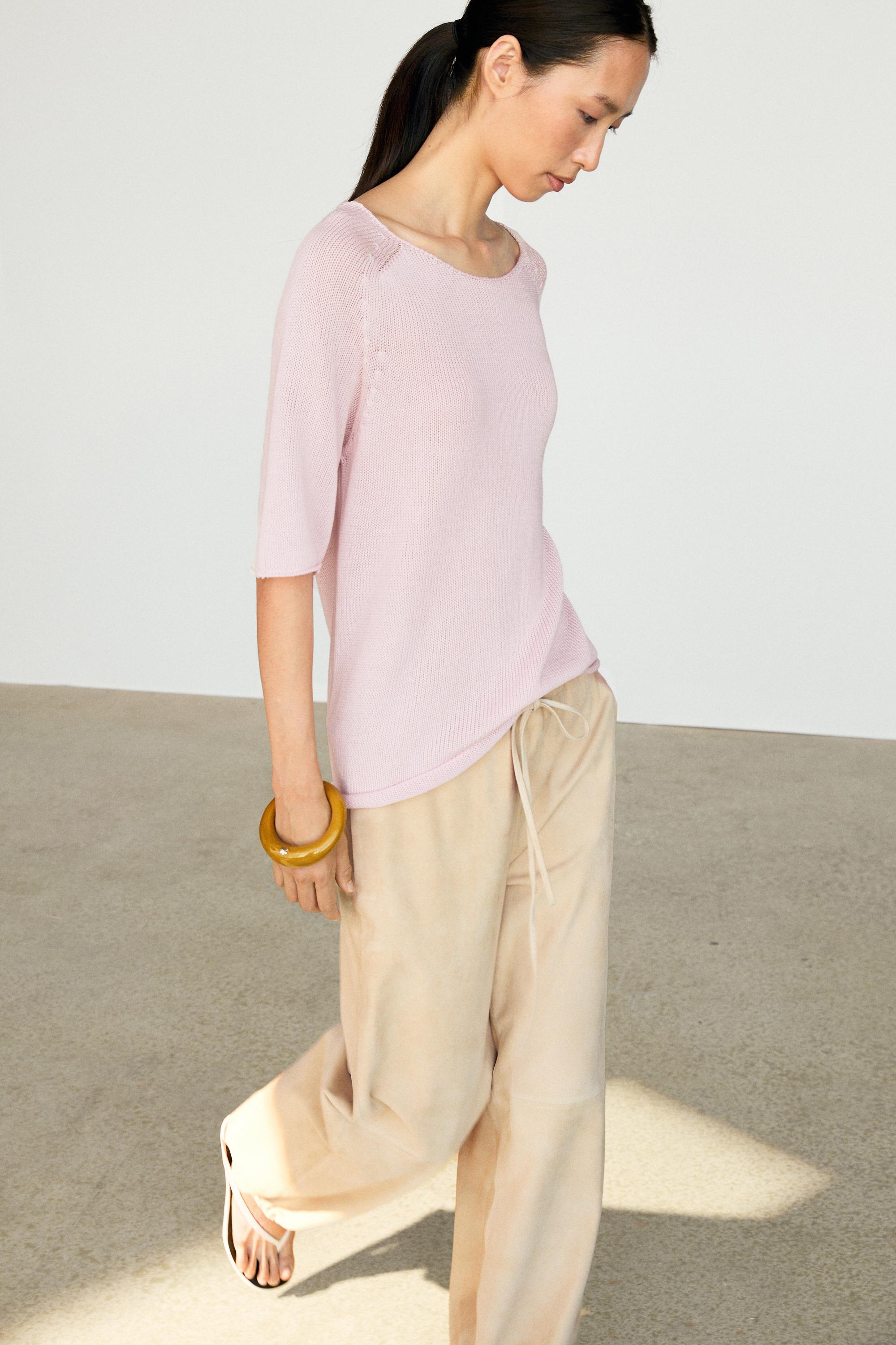 Suede leather sarouel trousers — Vanilla