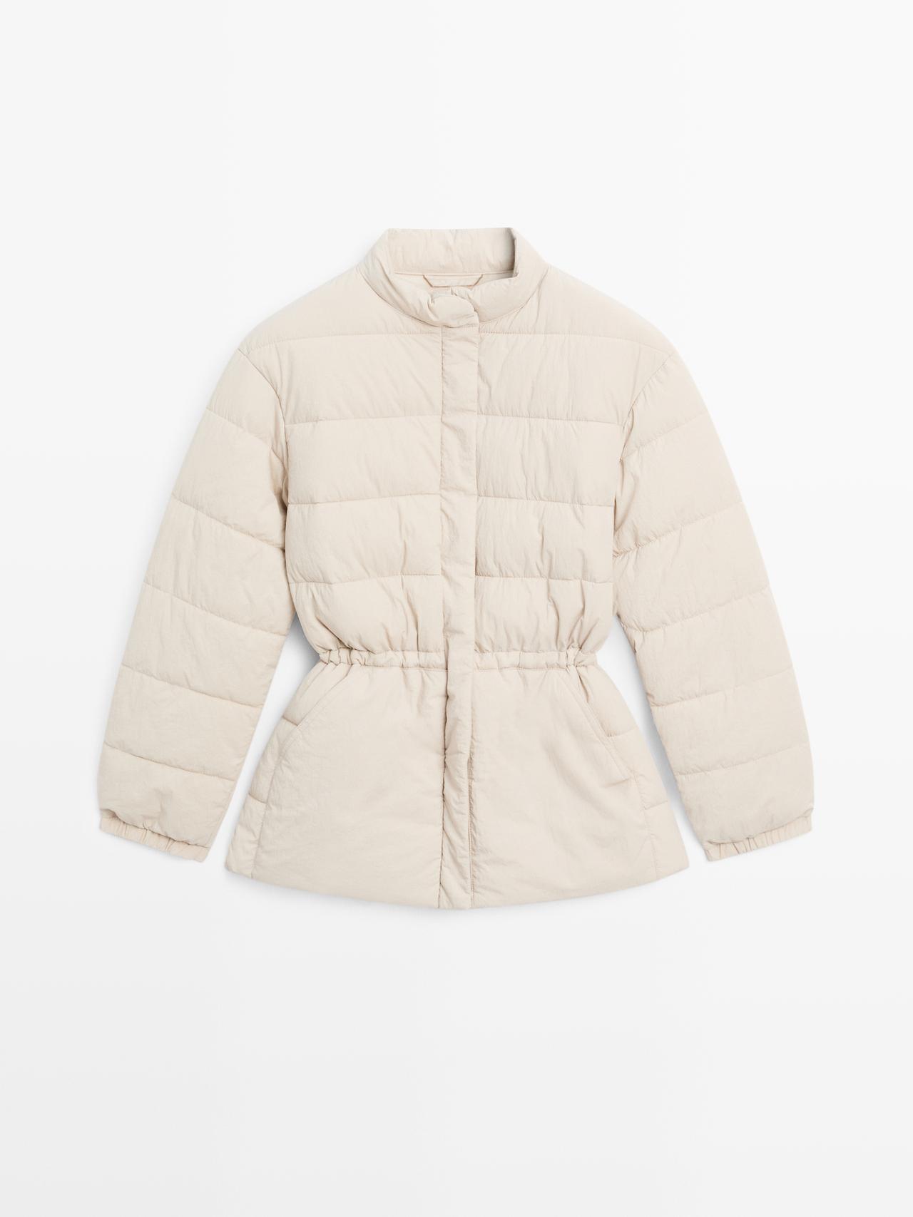 Massimo Dutti - Dame - Vatteret Jakke Med Kinakrave - Beige - Xs