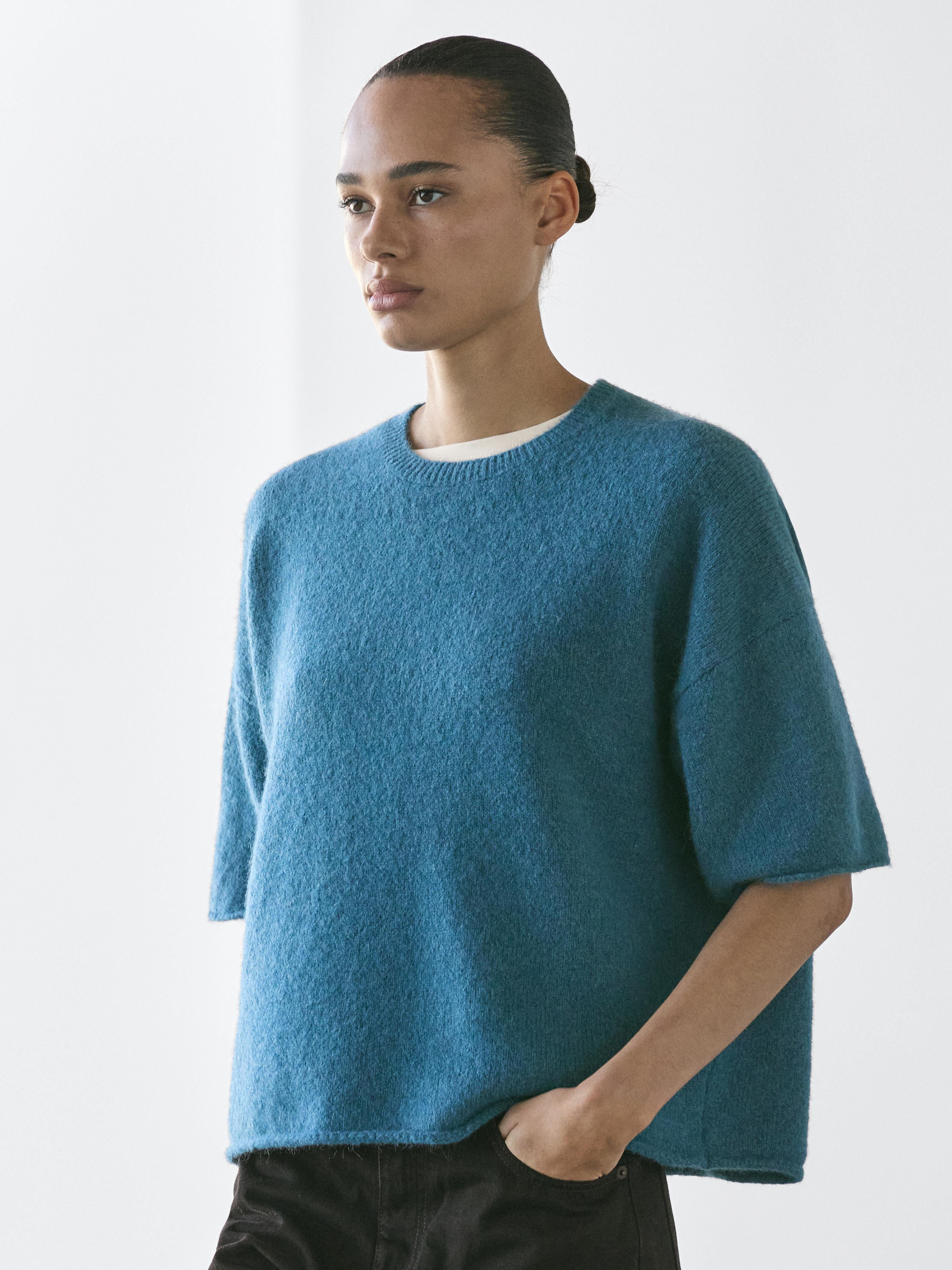 Alpaca blend knit short sleeve sweater