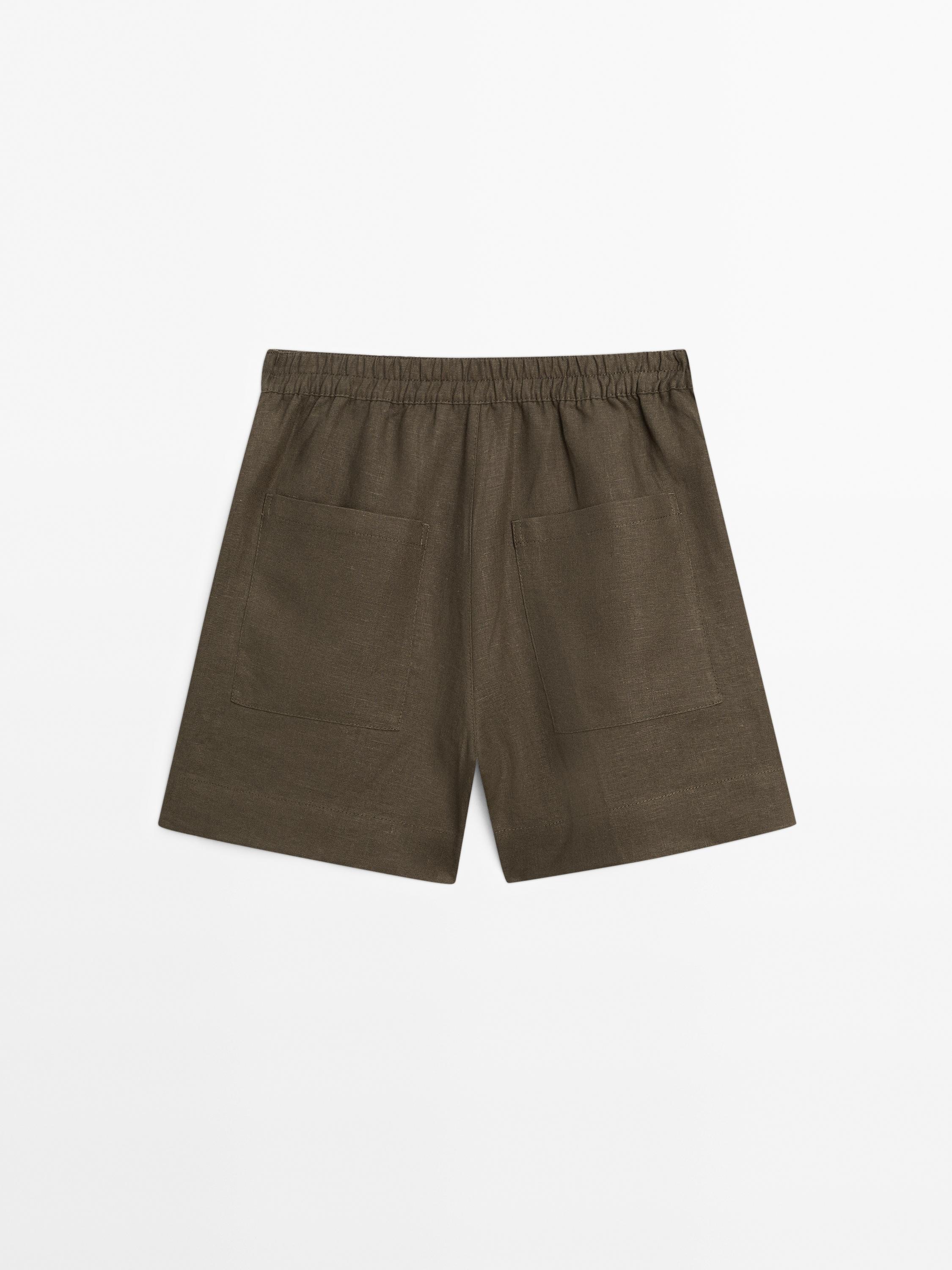 100% linen short Bermuda shorts