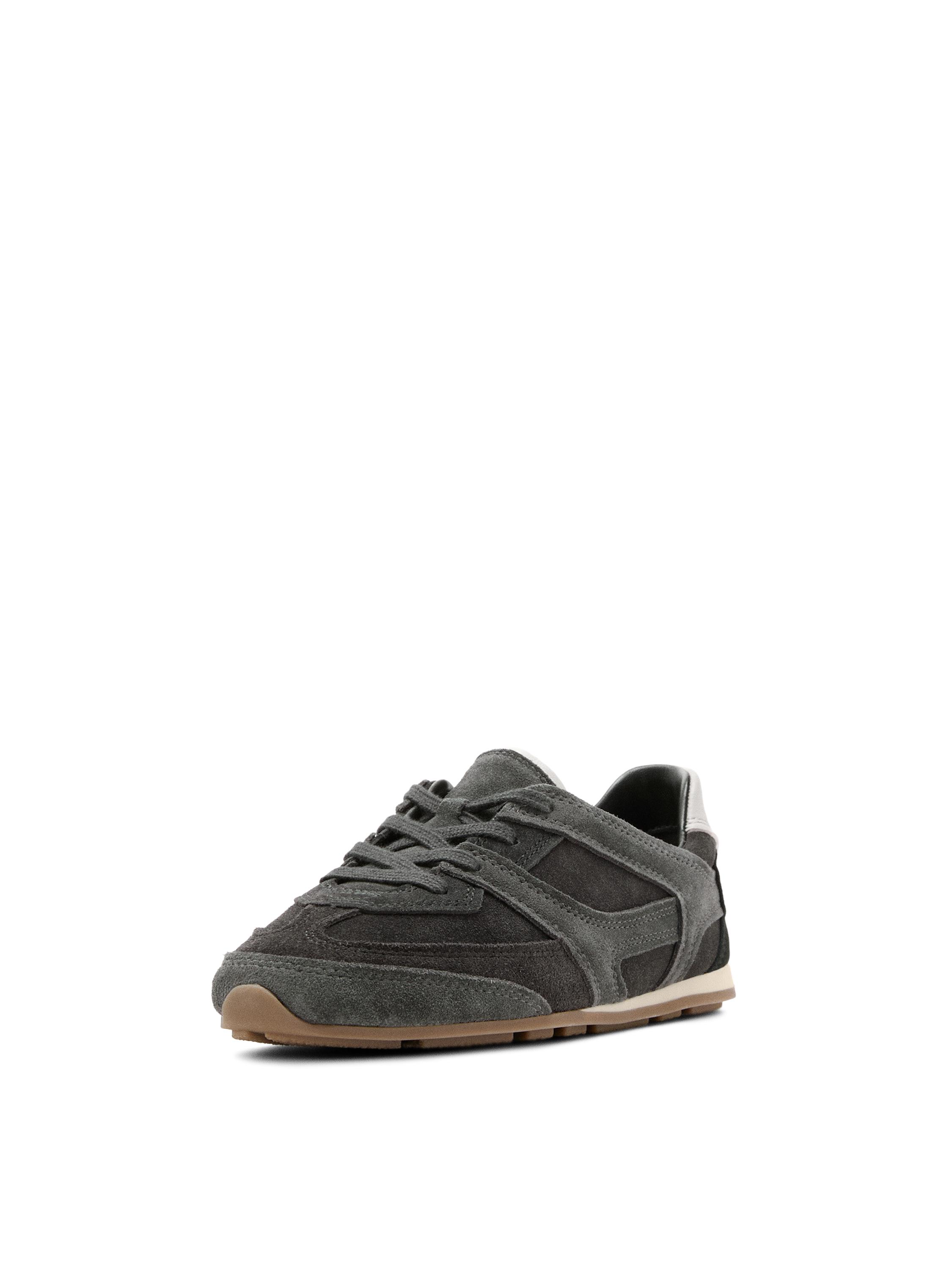 Contrast leather trainers — GREY