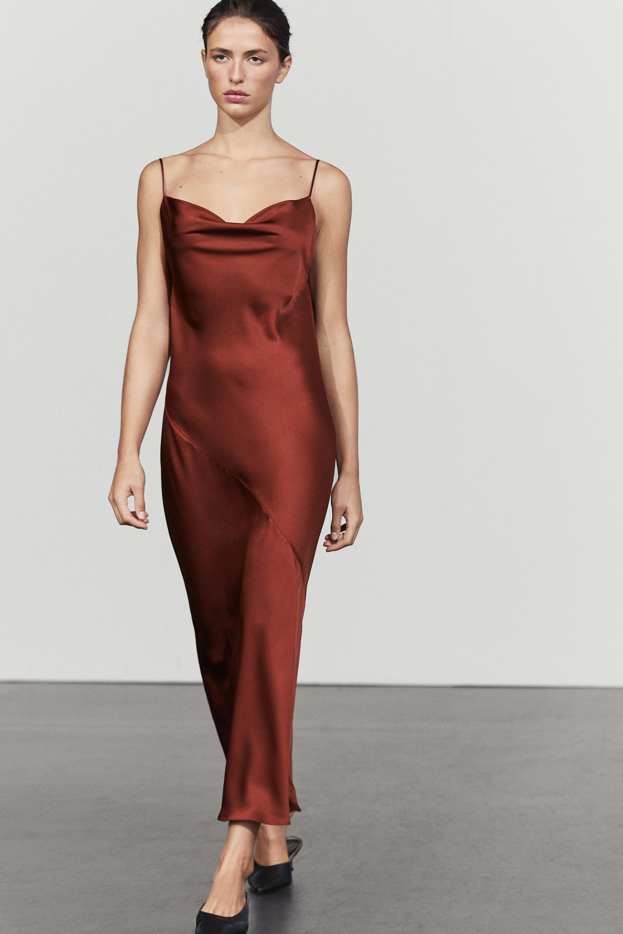 Flowing satin finish midi dress
