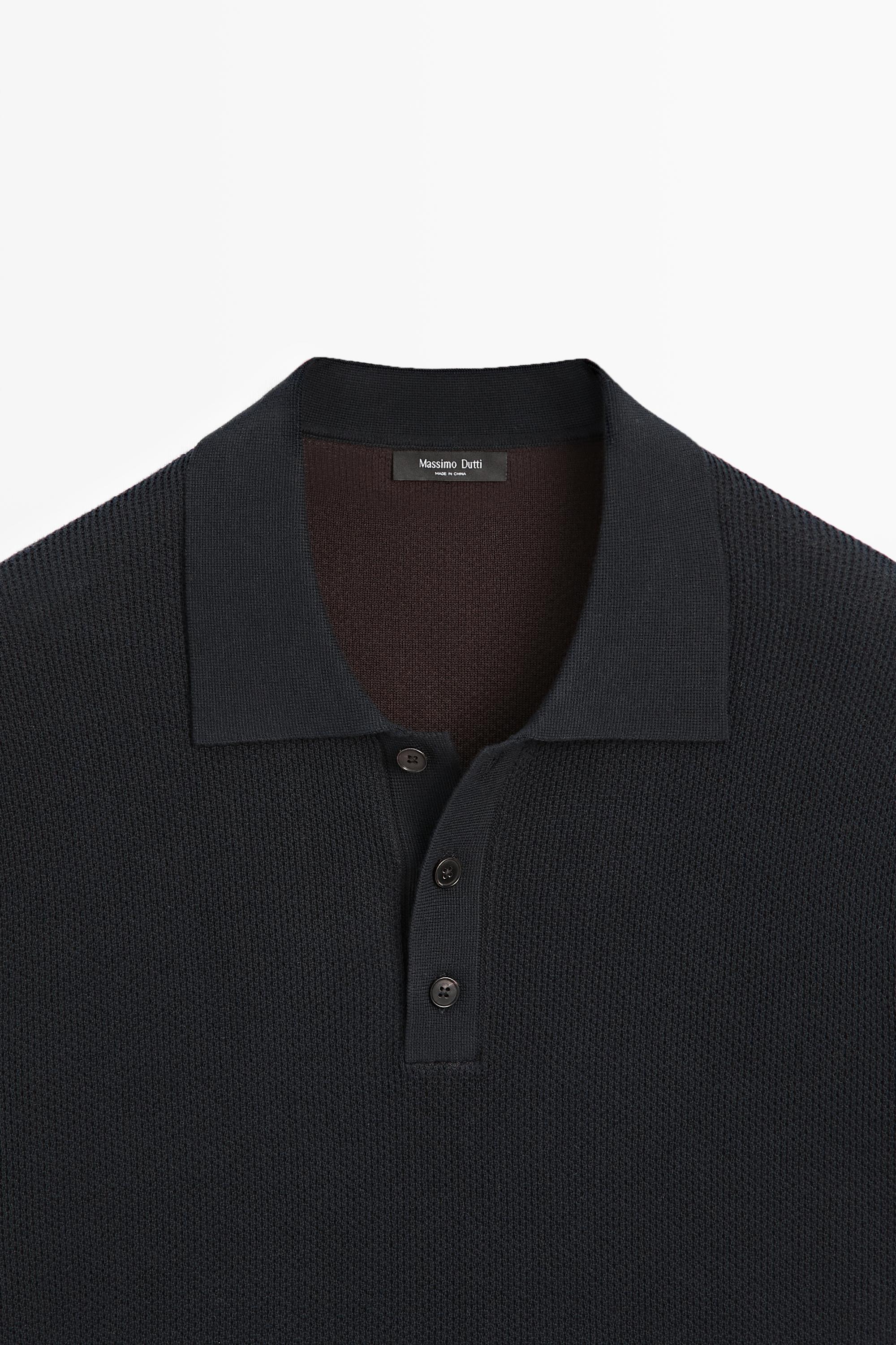 100% cotton textured contrast polo shirt — NAVY BLUE