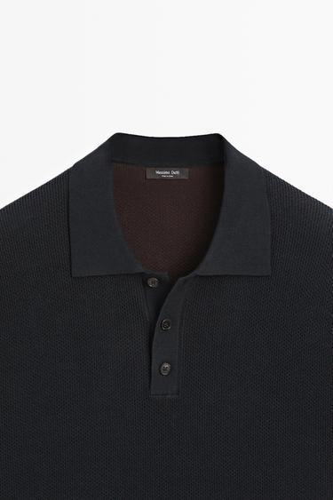 100% cotton textured contrast polo shirt — NAVY BLUE 8