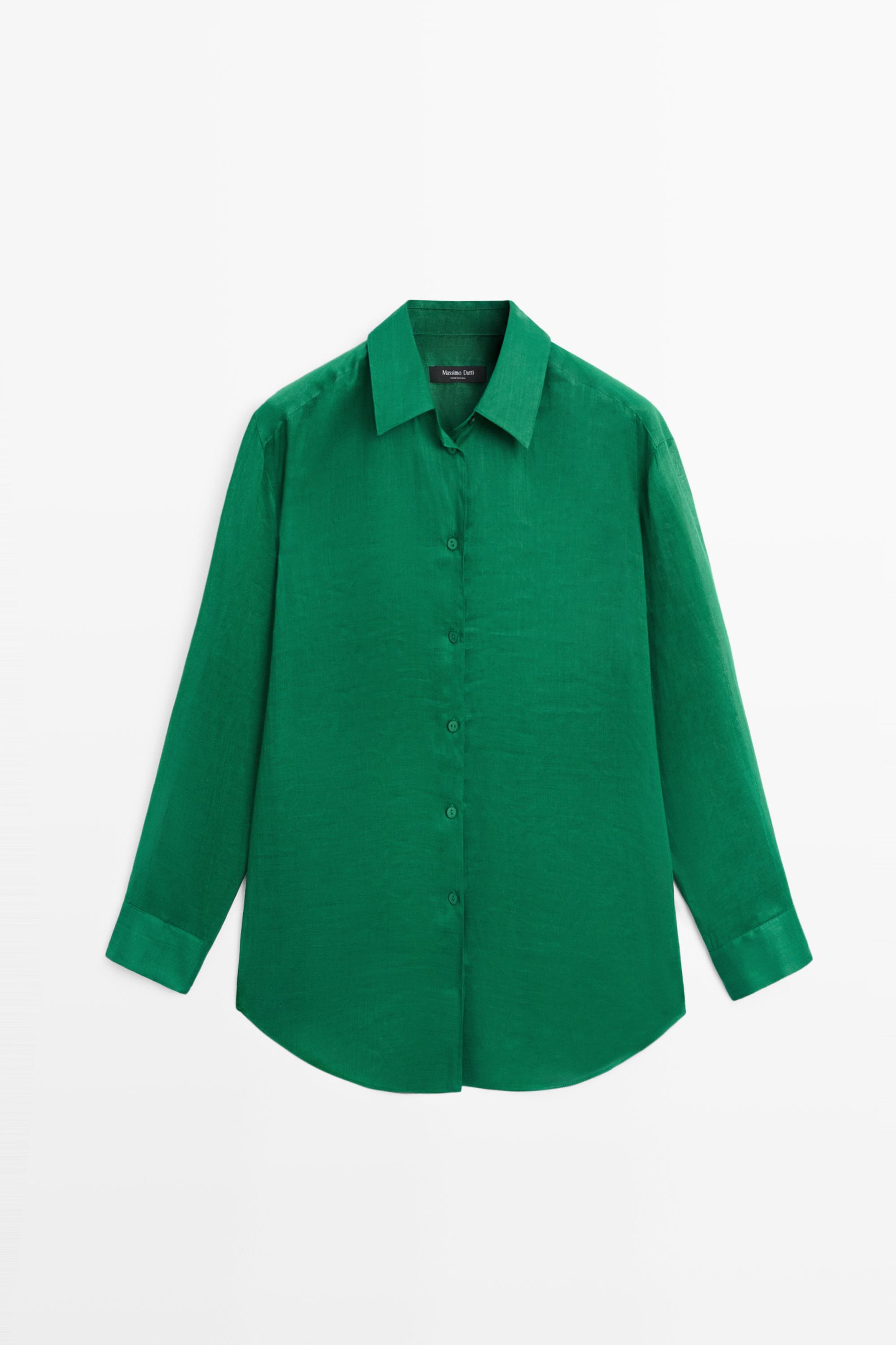 100% ramie flowing long shirt — GREEN