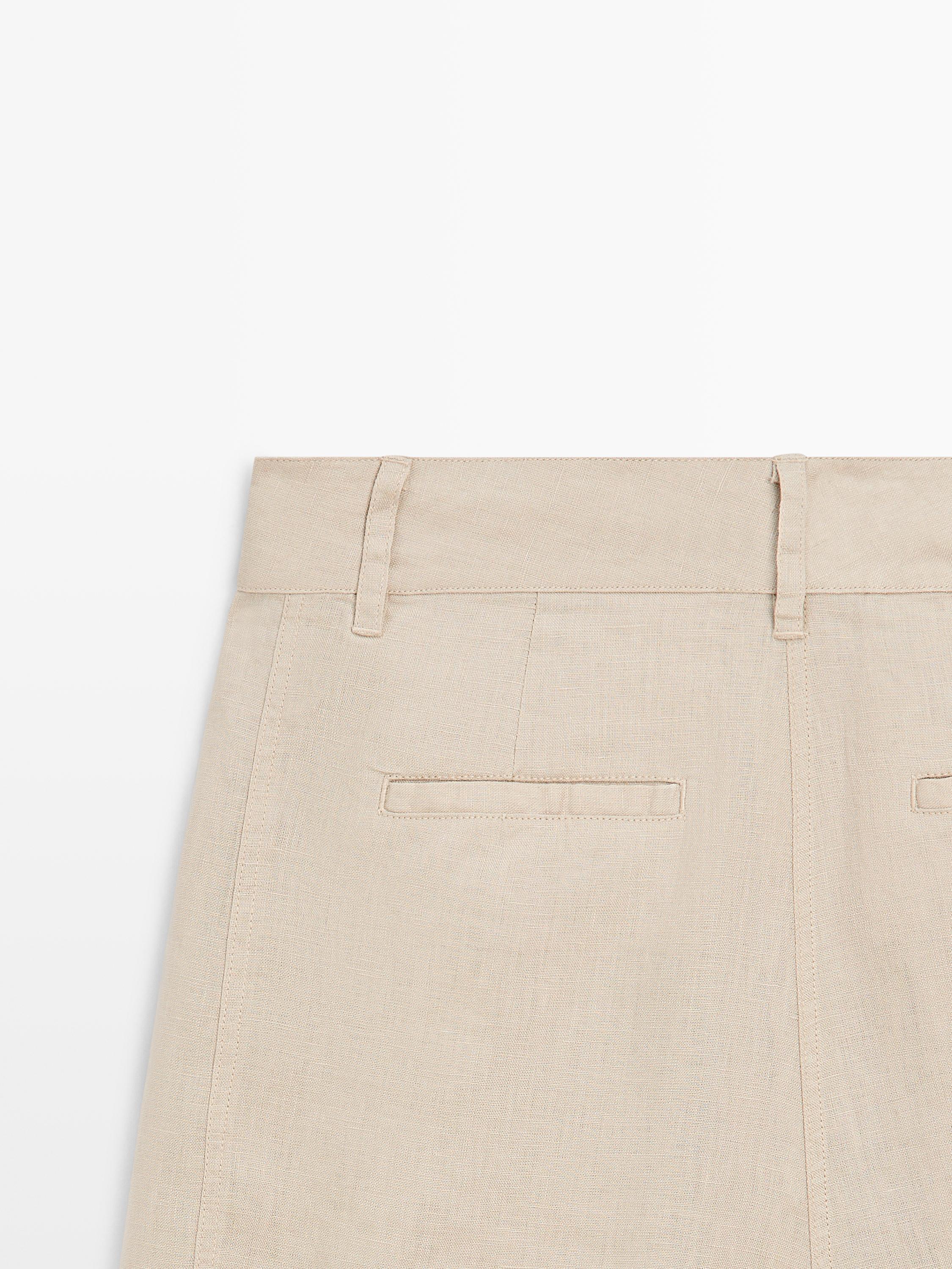 100% linen long Bermuda shorts with darts — SAND