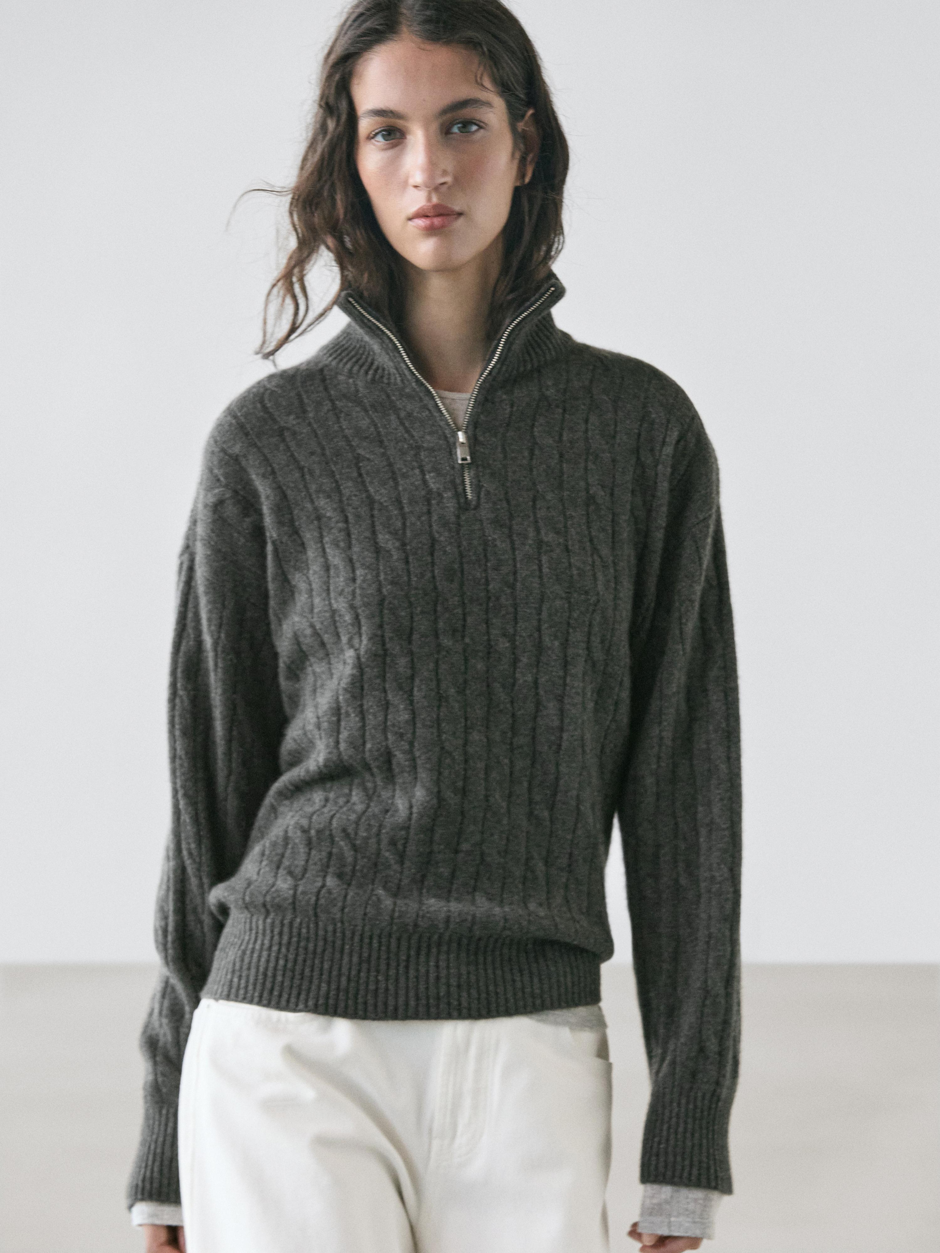 Pull col montant fermeture Éclair 100 % cachemire