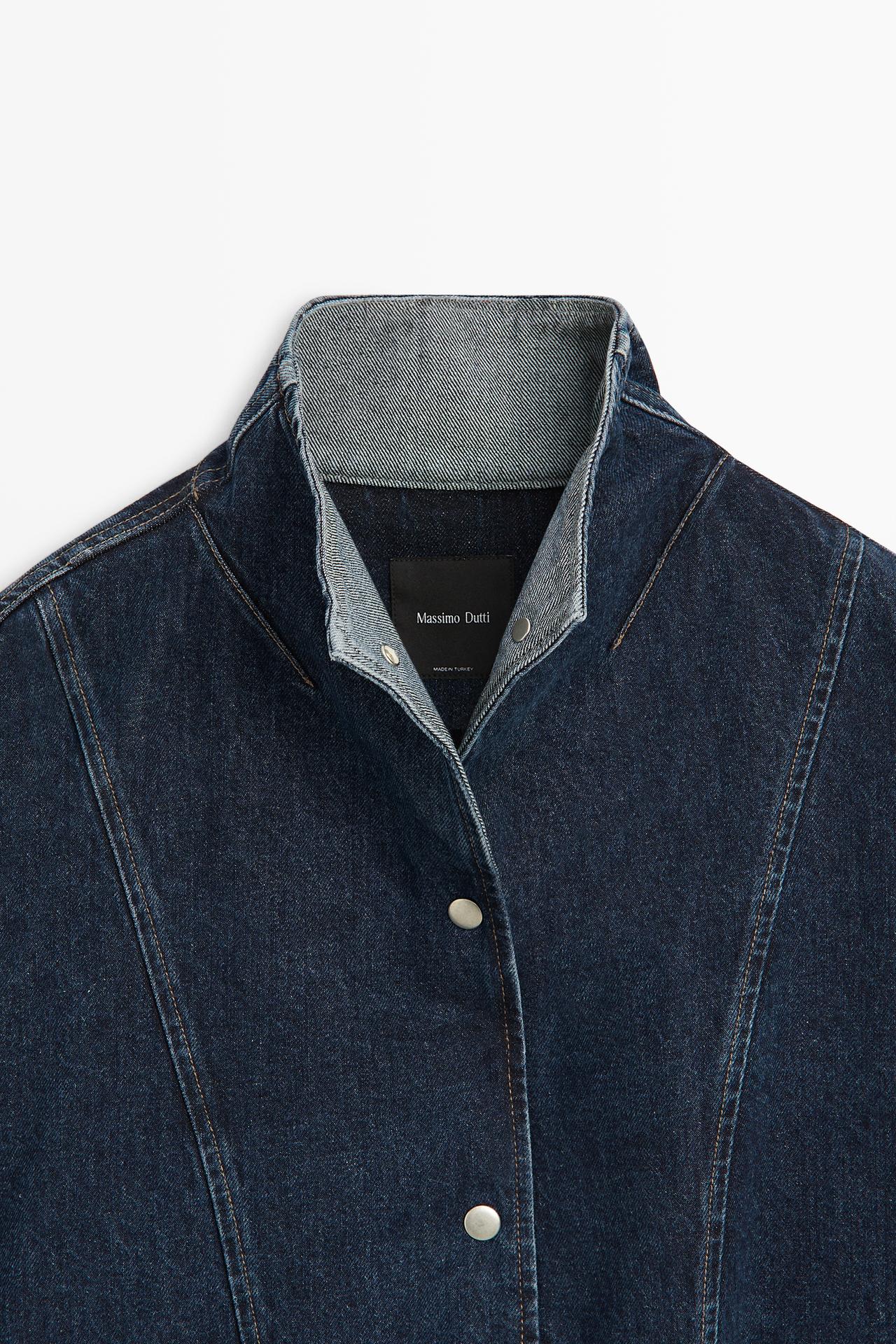 100% cotton high neck denim jacket — DARK BLUE