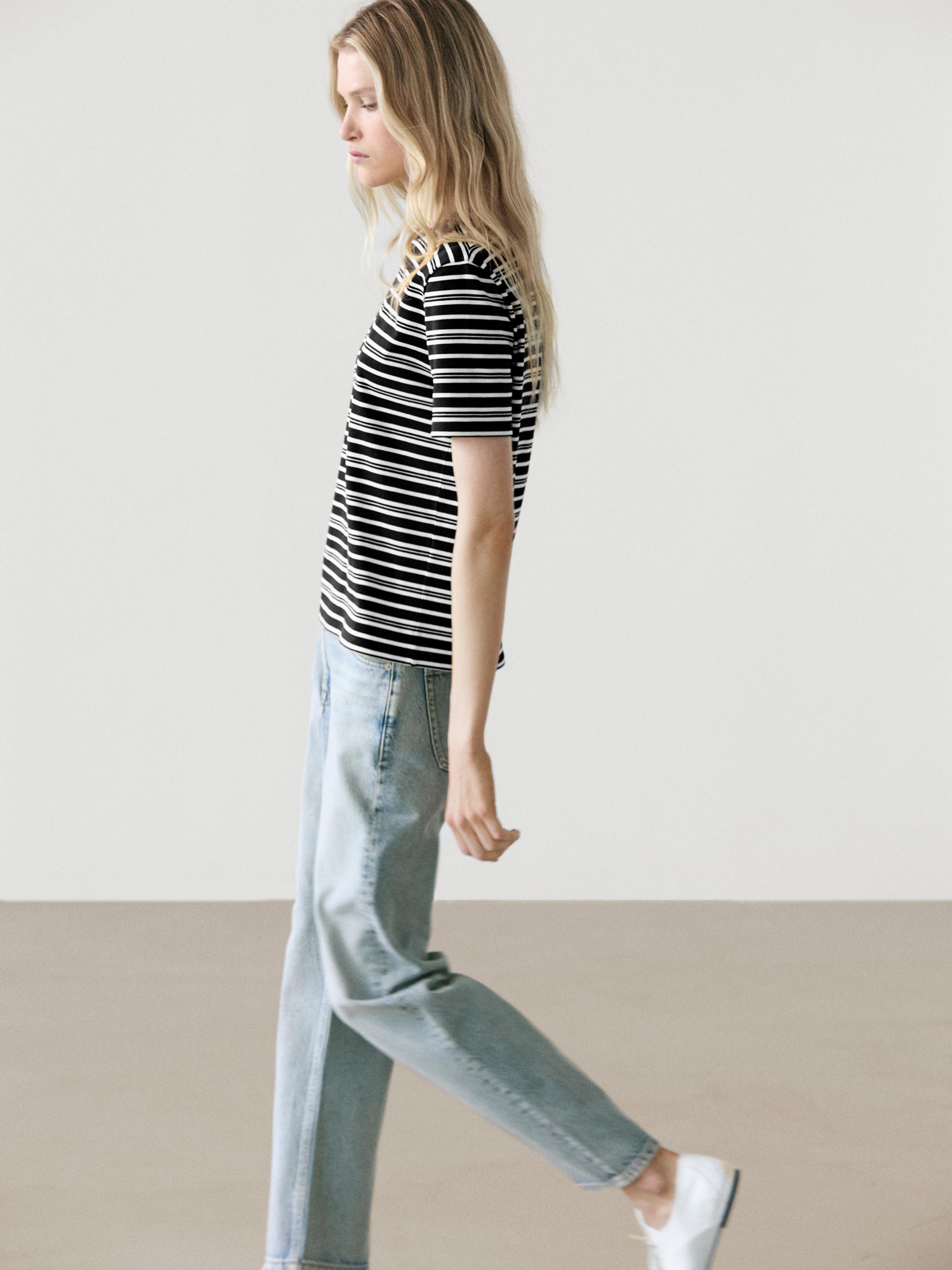 Striped short sleeve T-shirt — BROWN