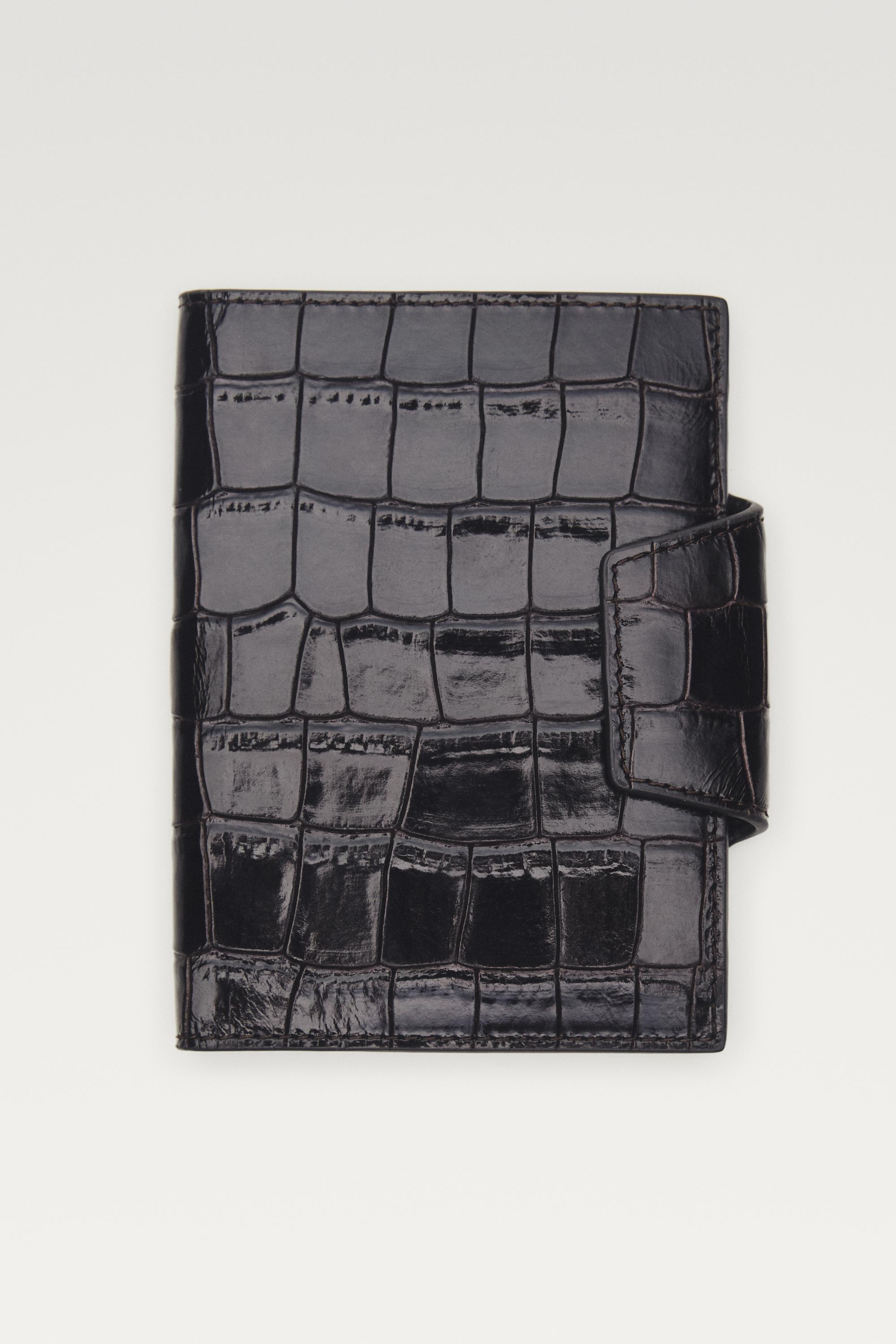 Crocodile-textured leather passport holder