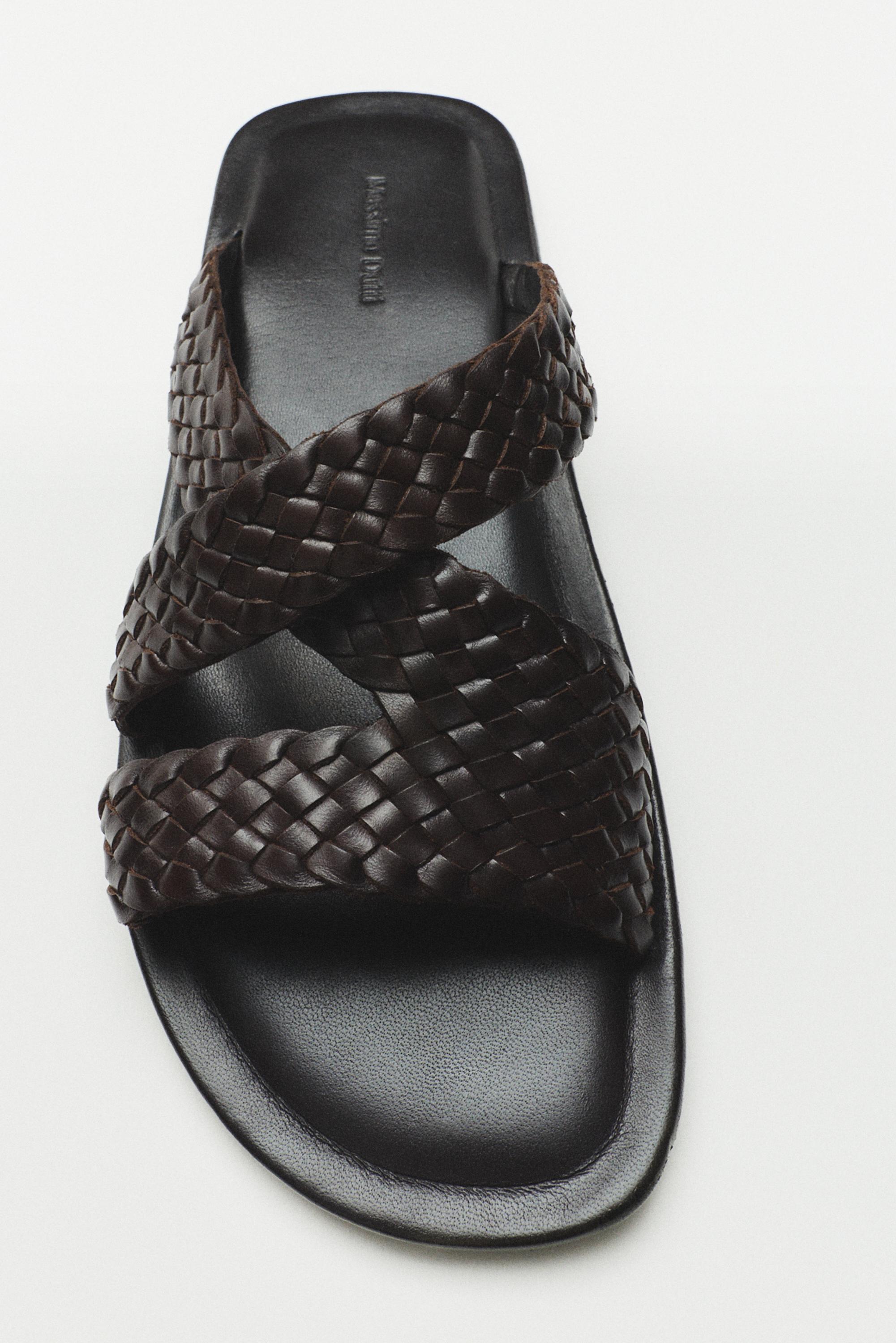 Braided leather sandals — BROWN