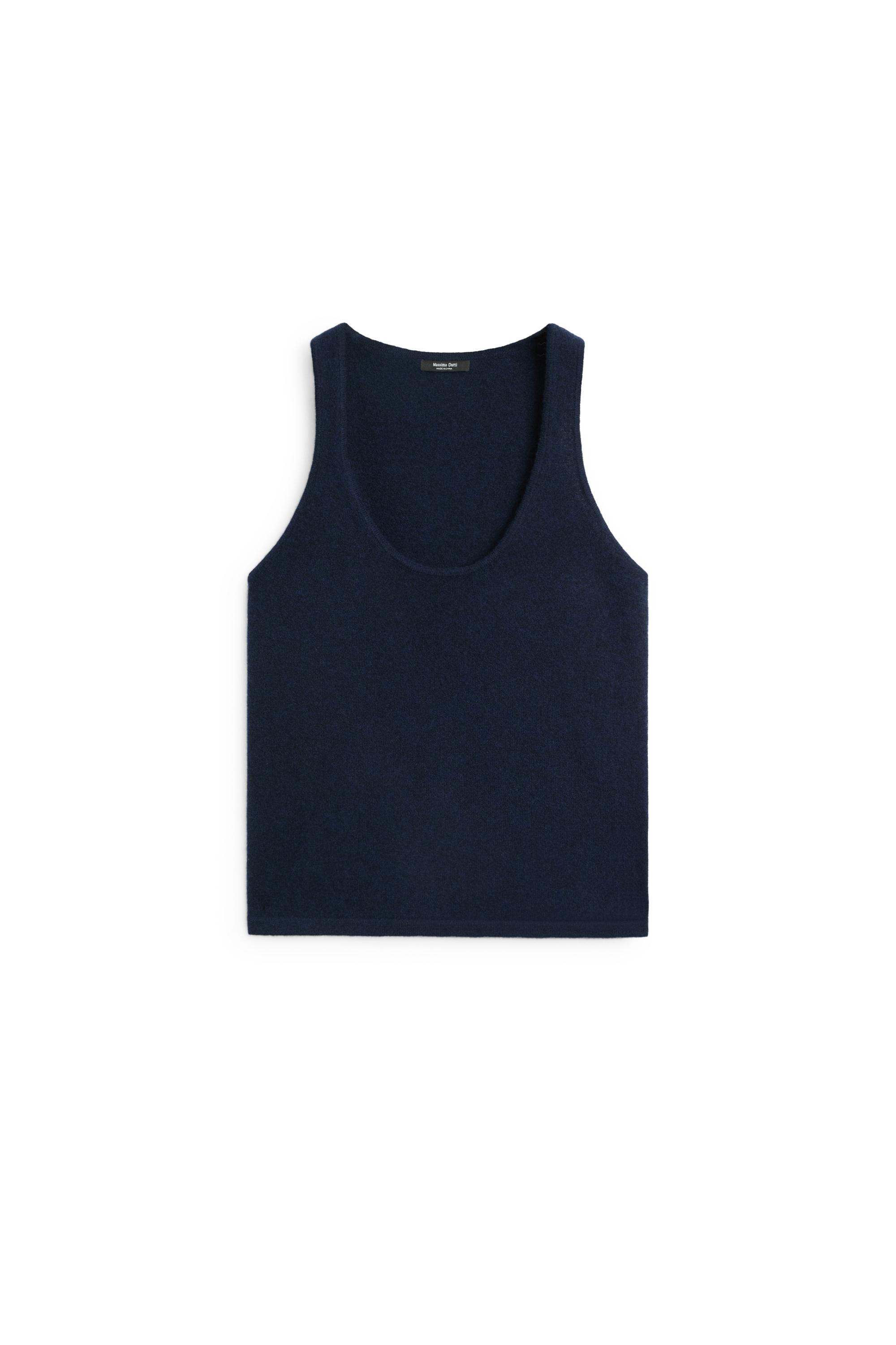 Wool blend knit round neck top — NAVY BLUE