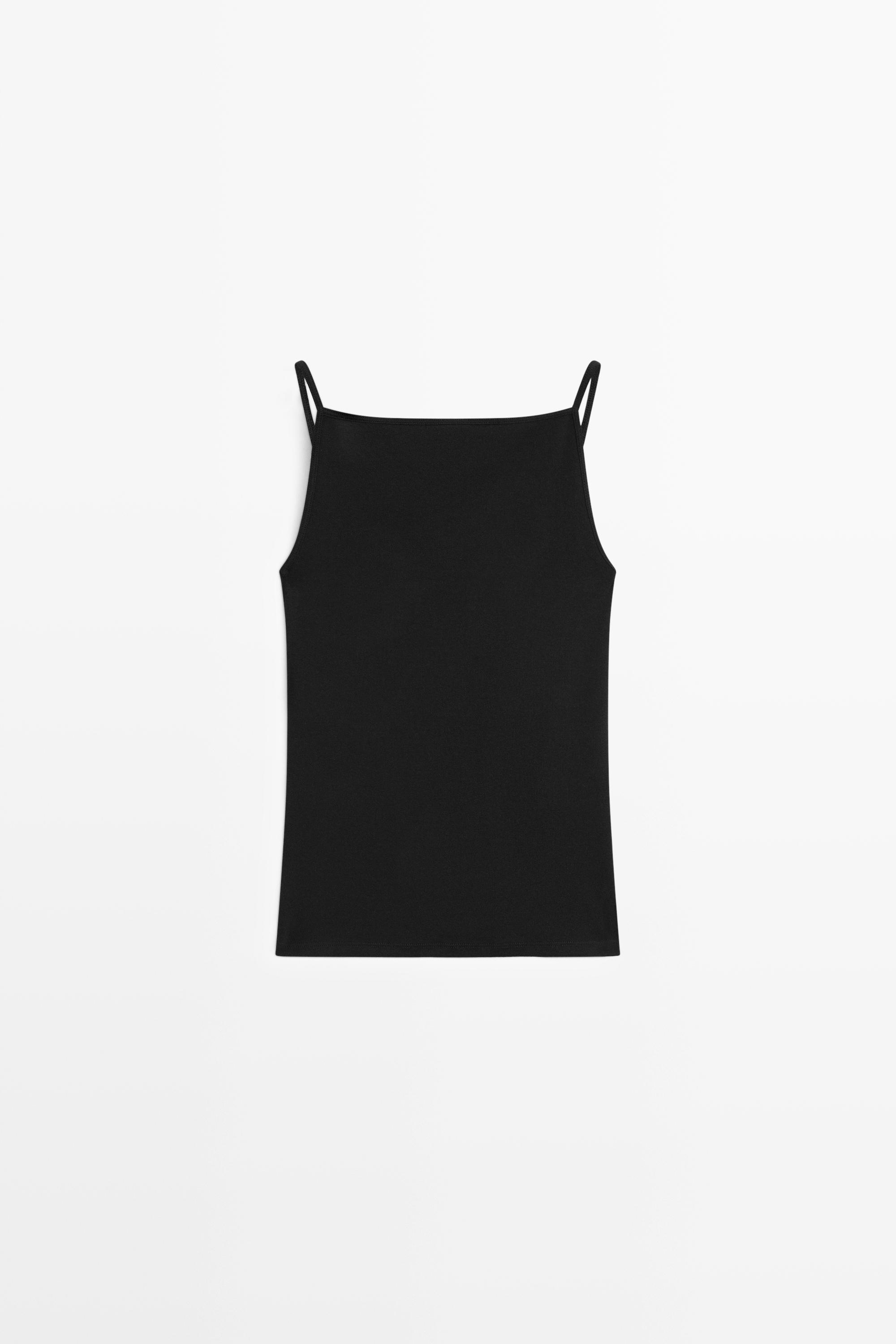Cotton blend camisole top — BLACK