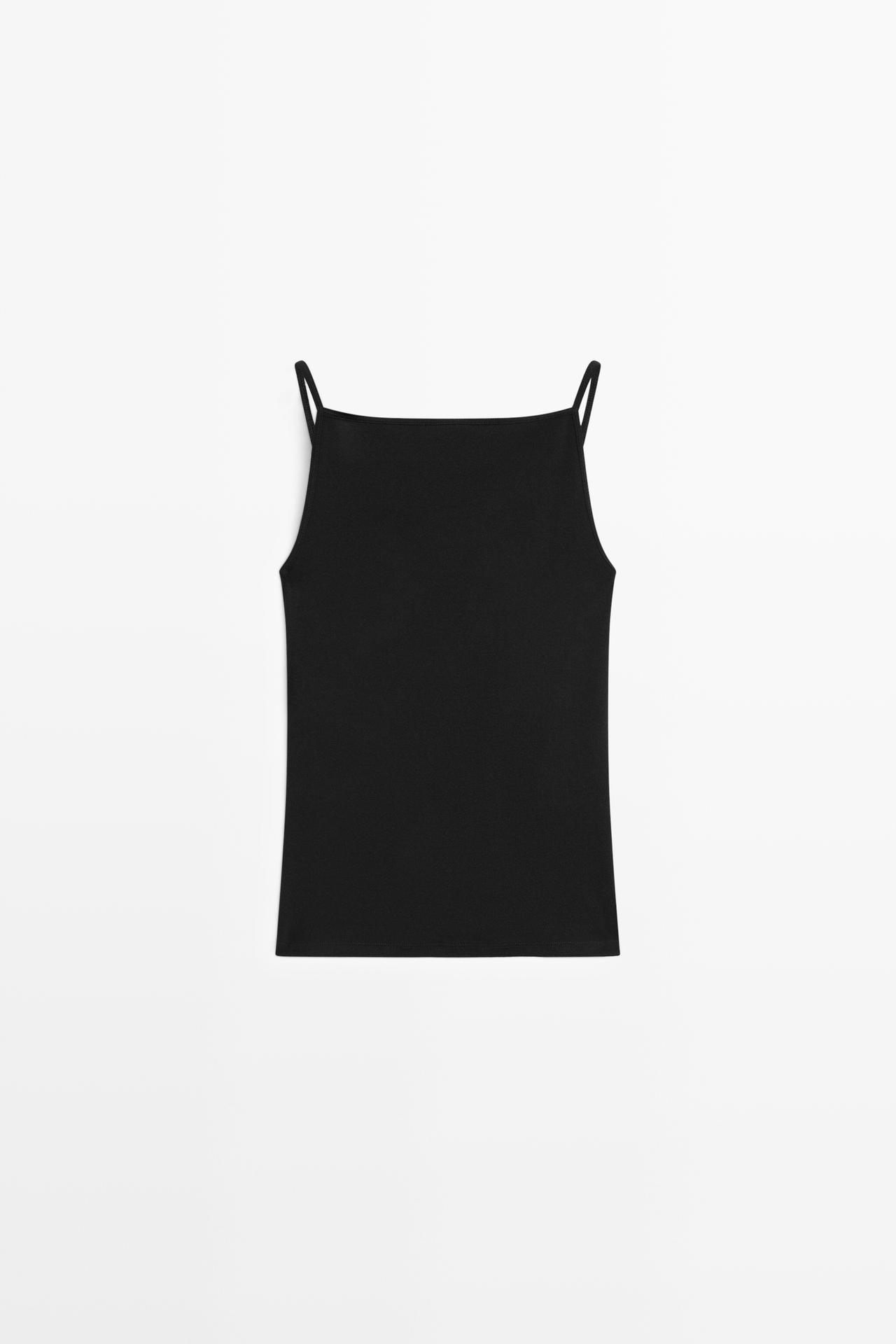 Cotton blend camisole top — BLACK