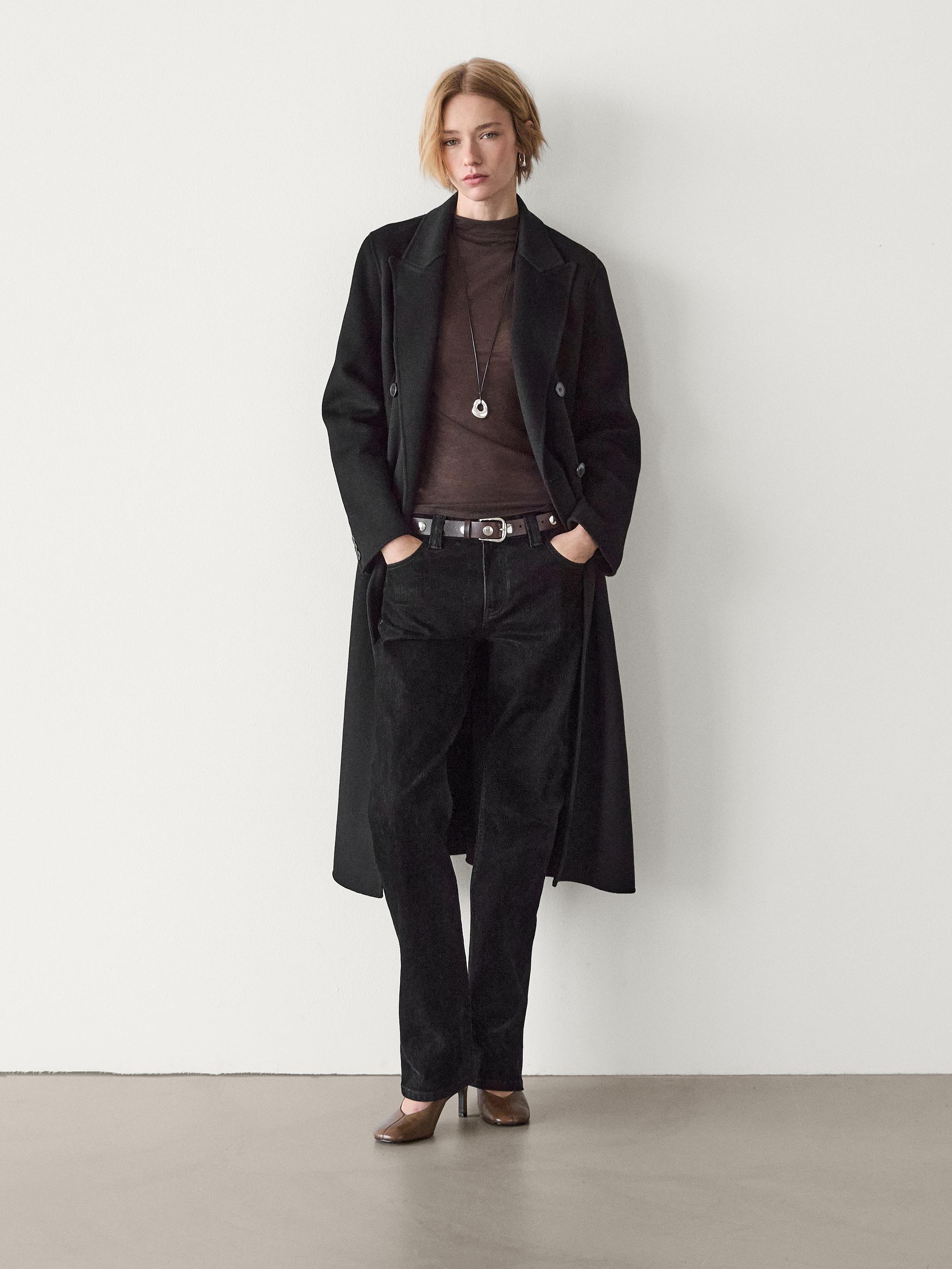 Long wool blend double-breasted coat · Black · Coats And Jackets | Massimo  Dutti