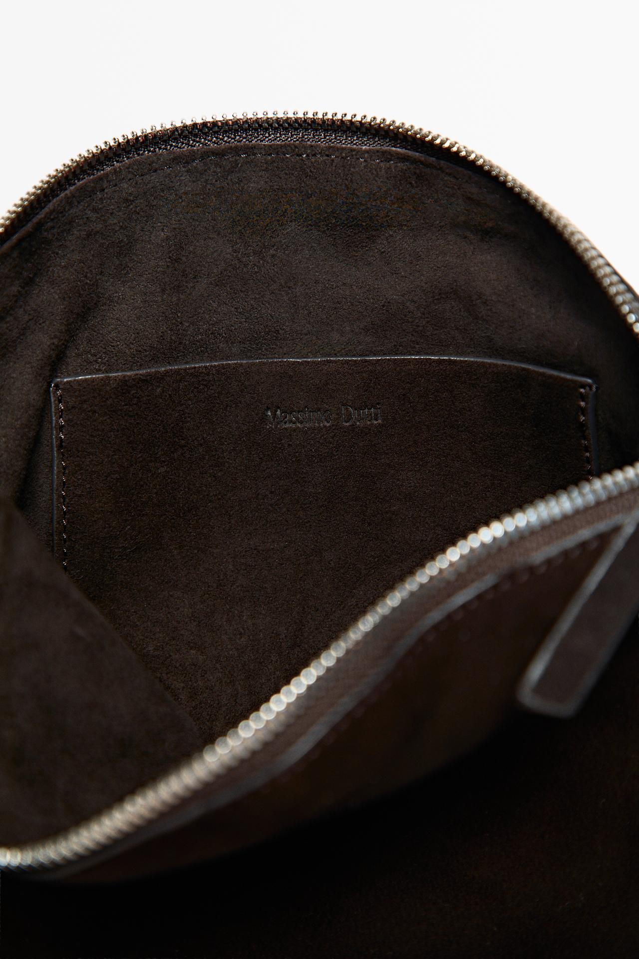 Split suede leather crossbody bag — Chocolate