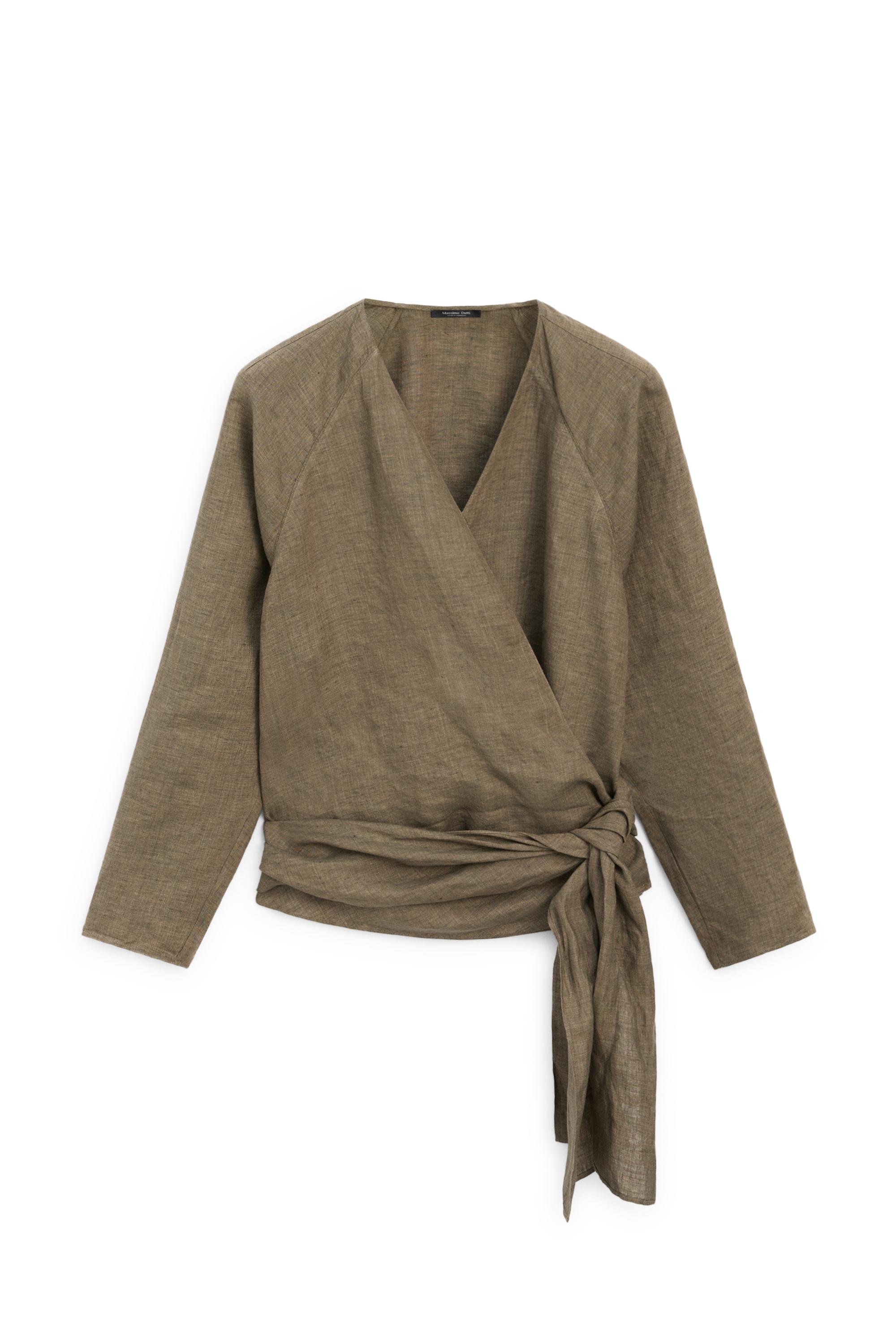 100% linen shirt with tie detail — GREEN