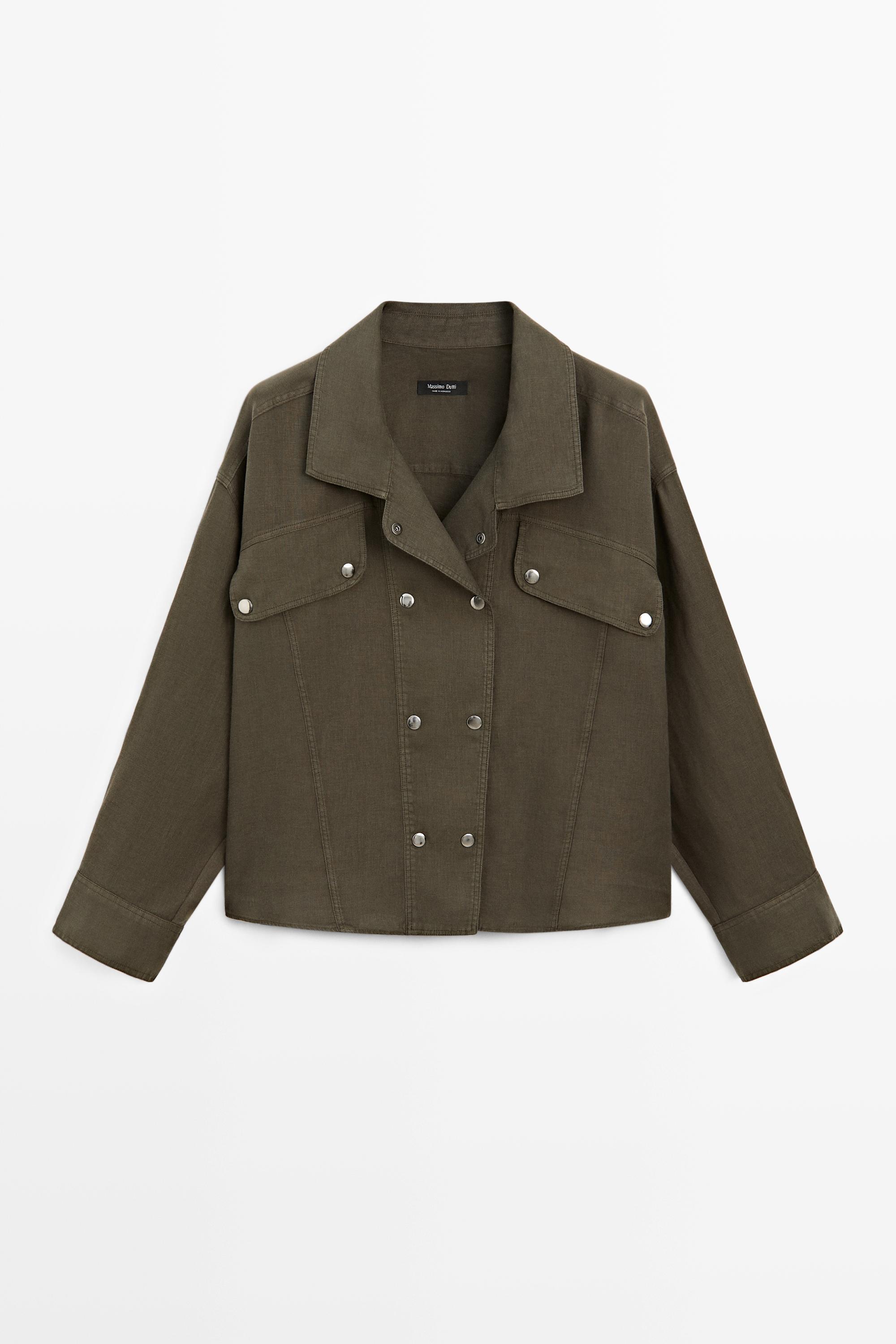 100% linen shirt with snap button detail