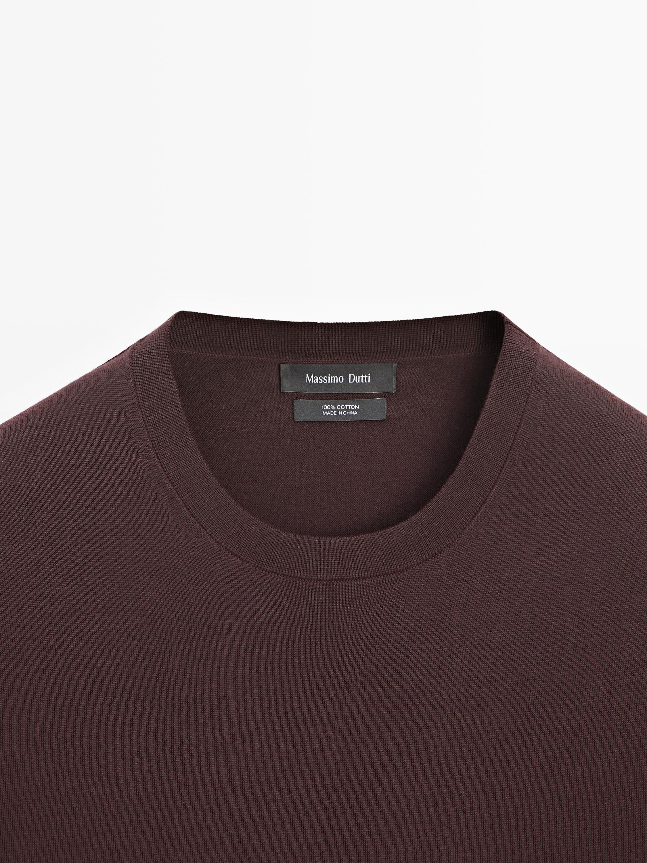 100% cotton short sleeve knit sweater — BURGUNDY