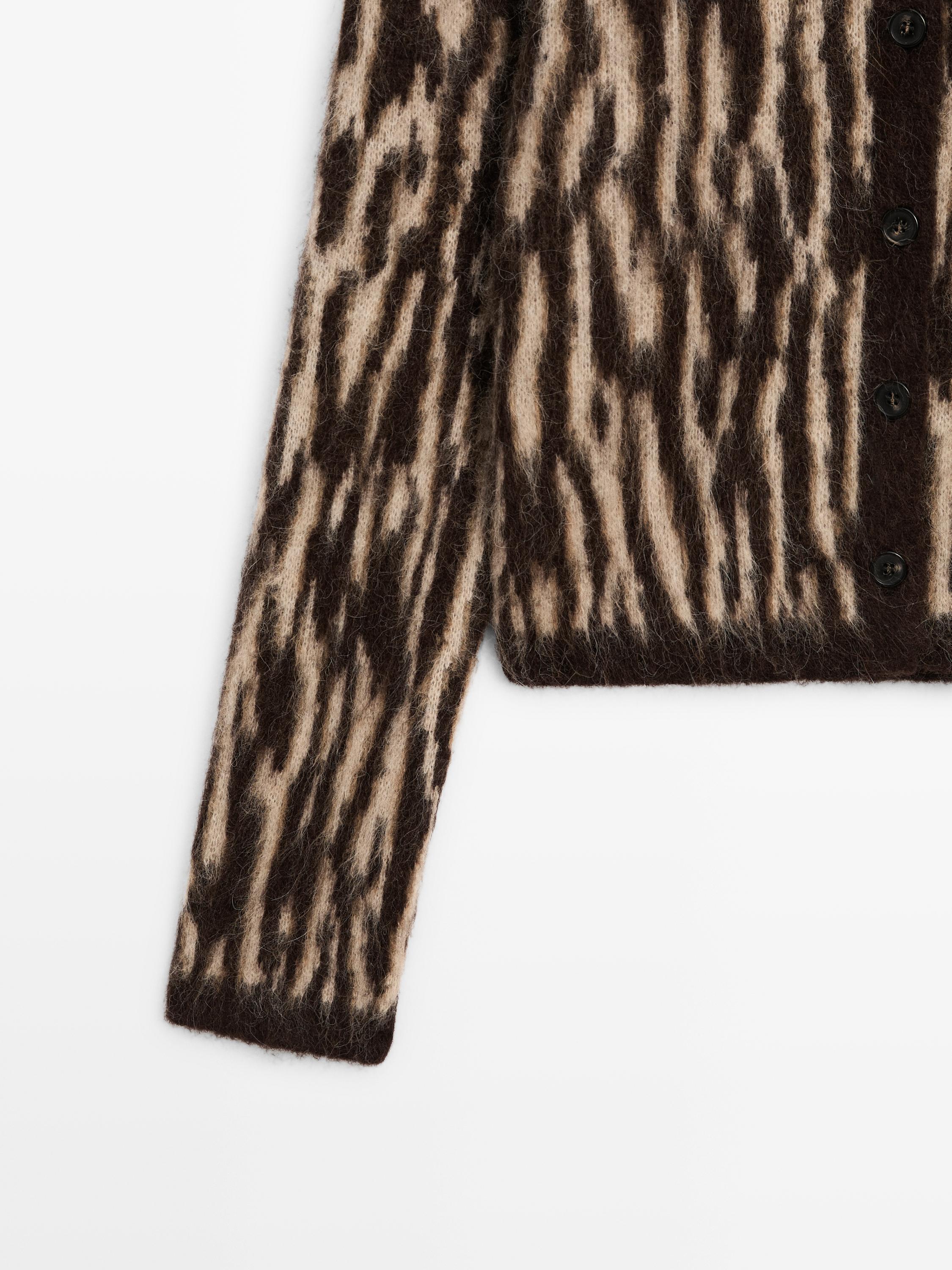 Alpaca wool blend animal print cardigan
