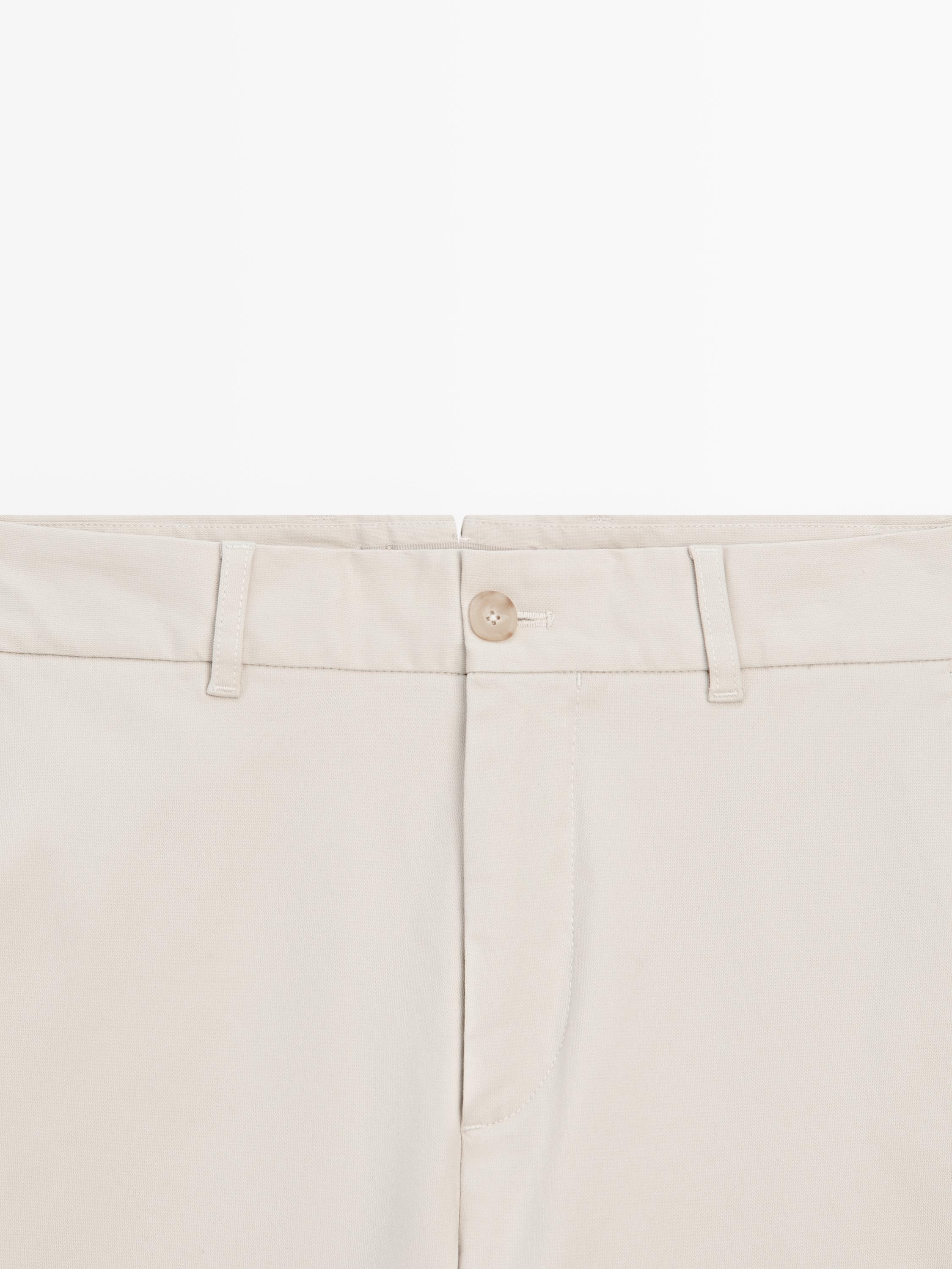 Cotton blend tapered fit trousers — BEIGE
