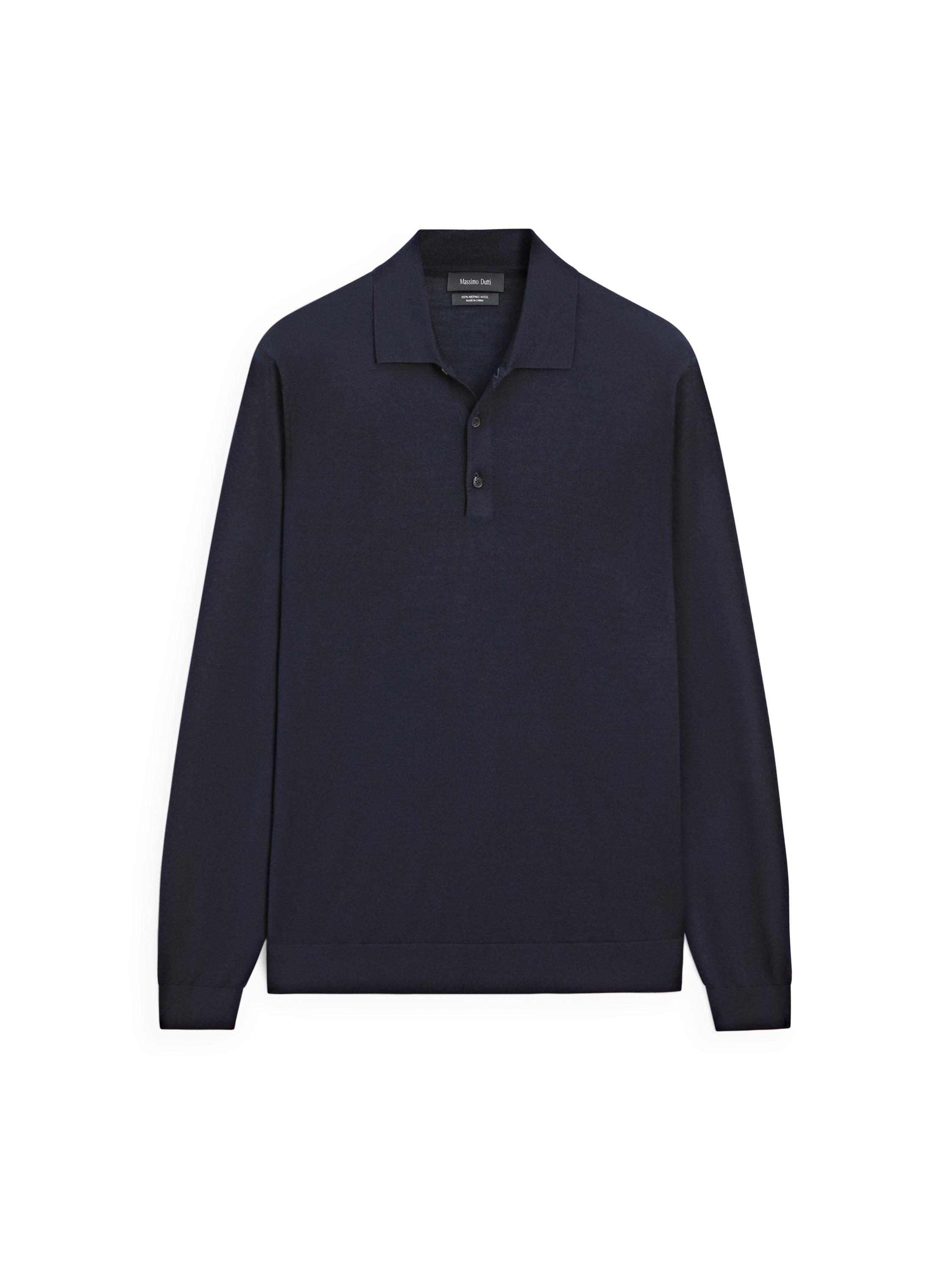 100% wool knit sweater with polo collar — NAVY BLUE