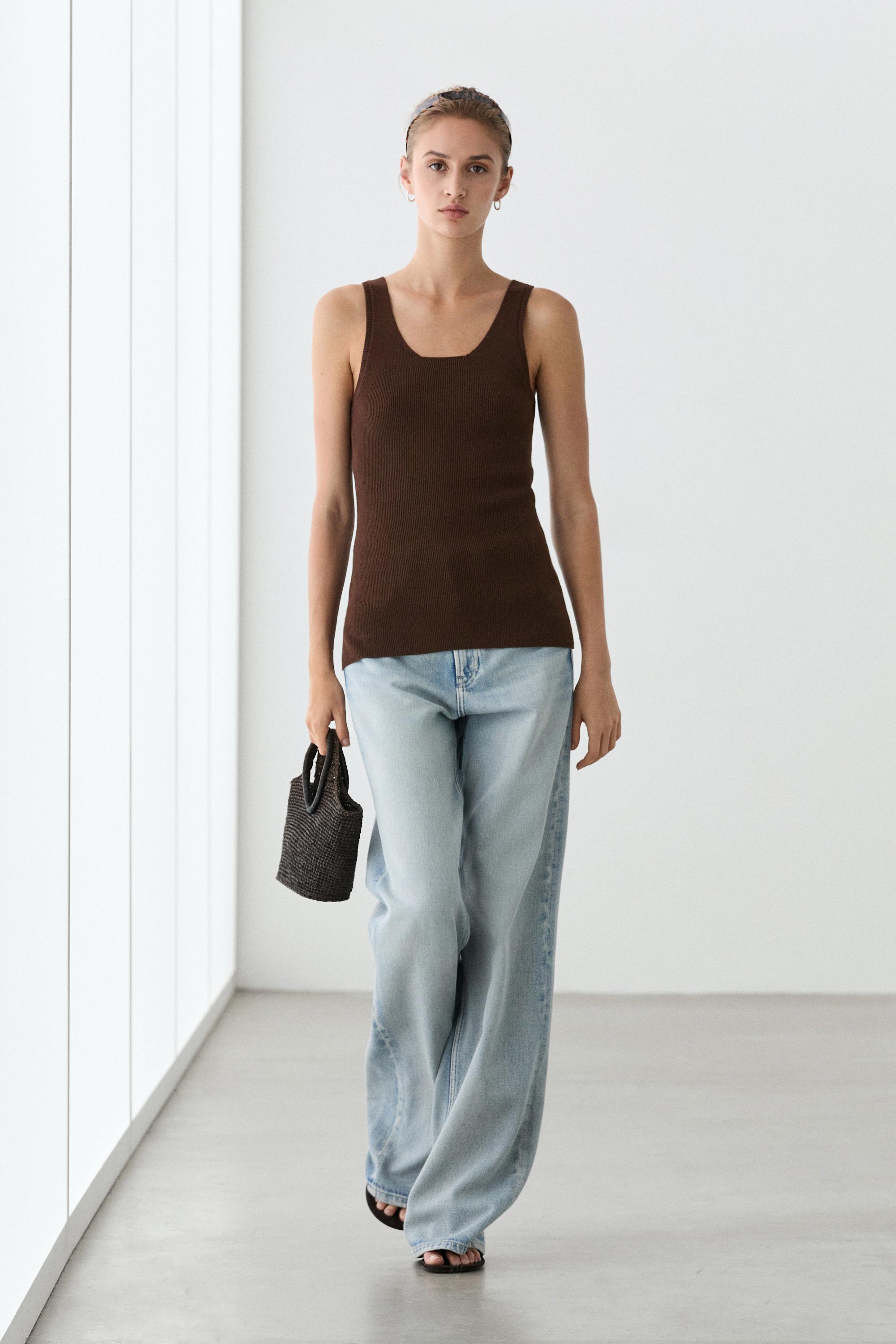 100% cotton ribbed tank top — BROWN