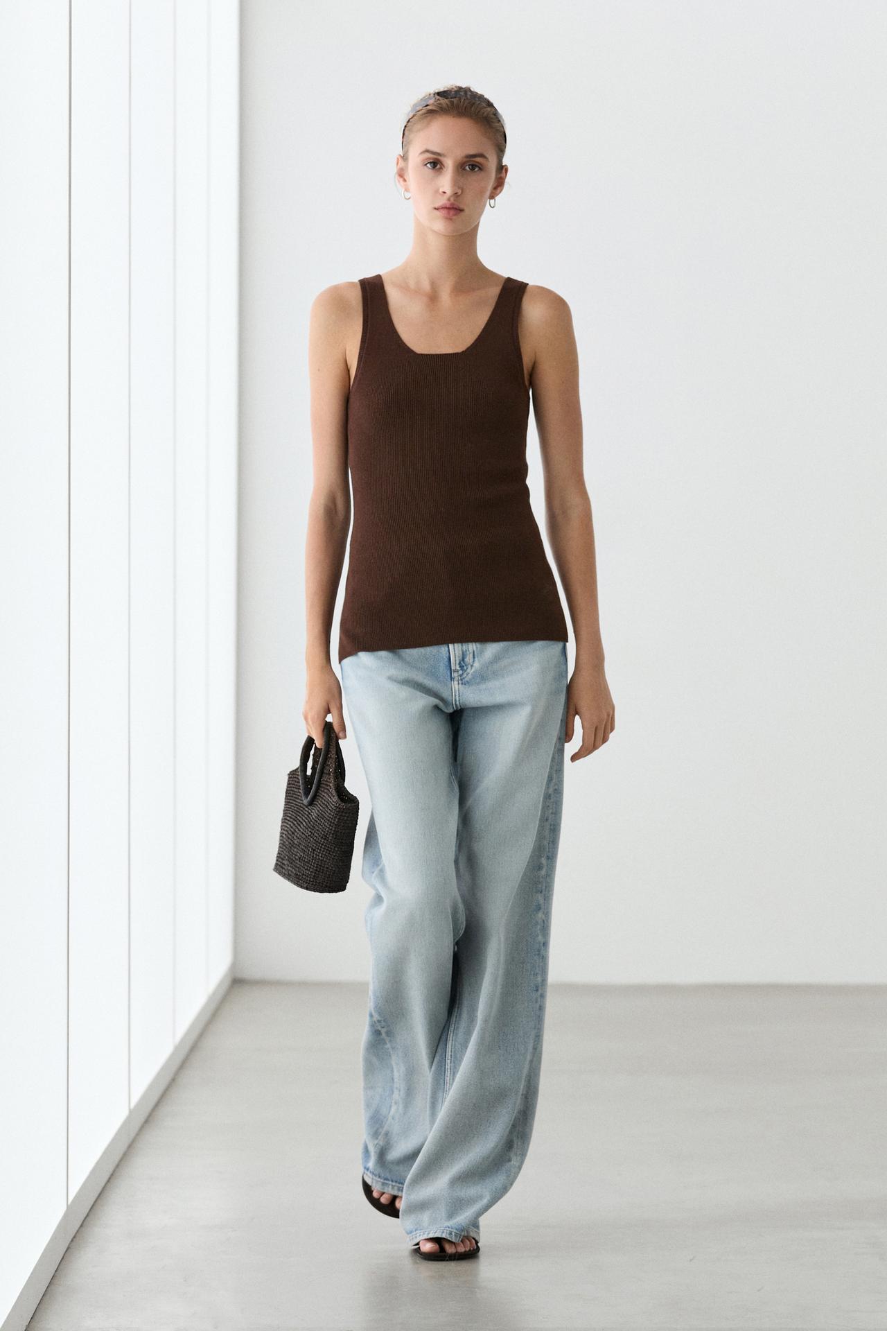 100% cotton ribbed tank top — BROWN