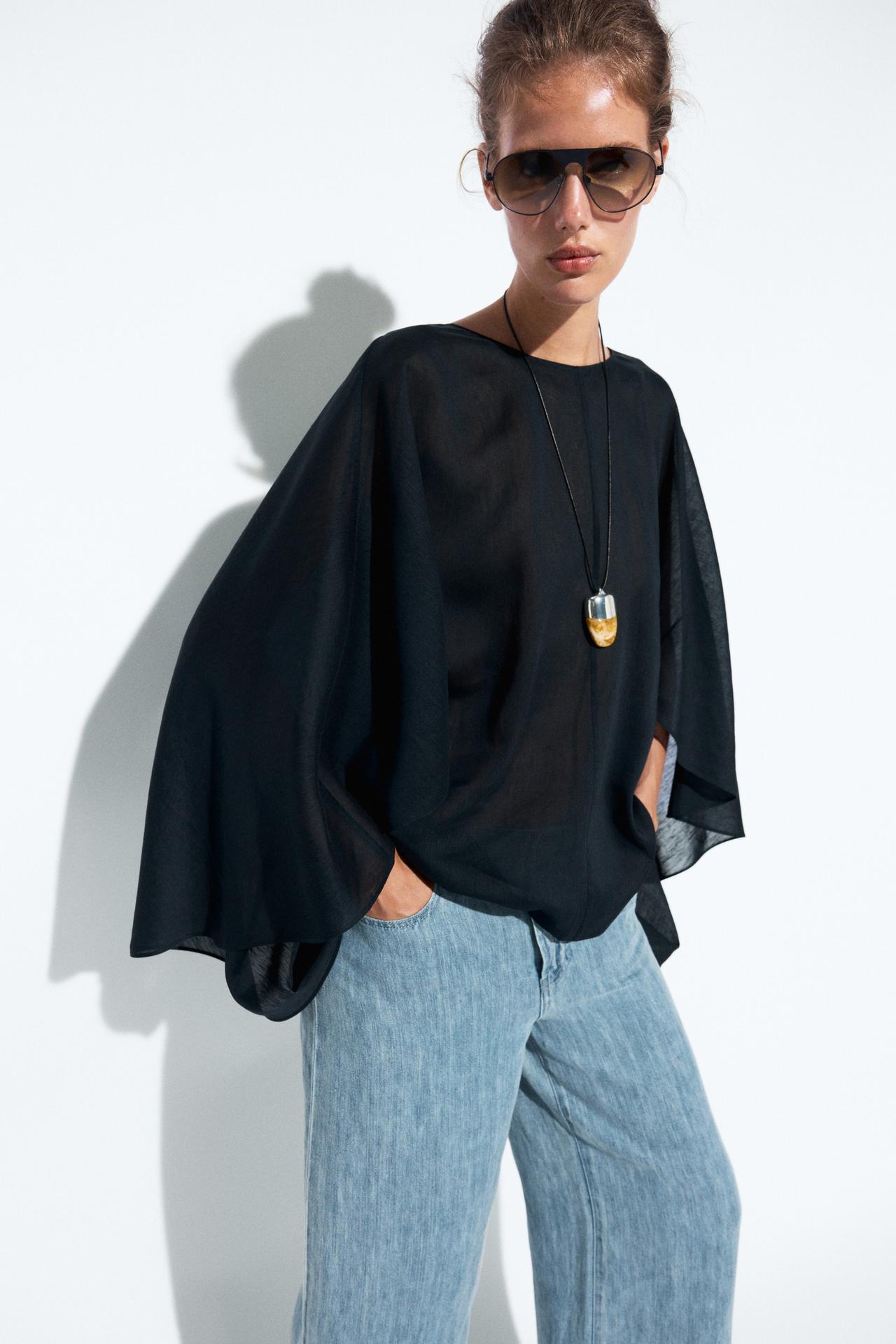 Asymmetric flowing cape — DARK BLUE