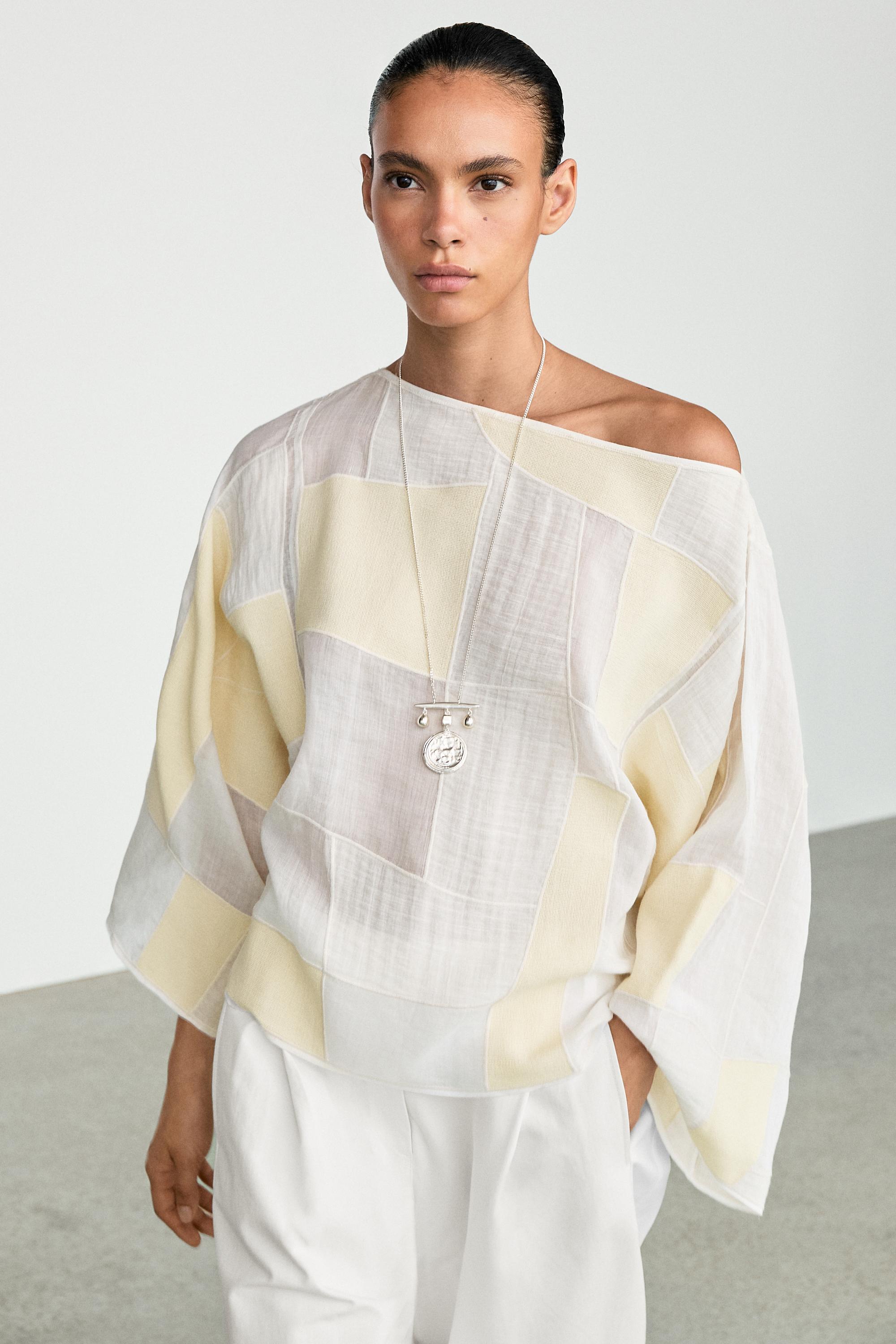 Bluza s lađa izrezom i patchwork uzorkom