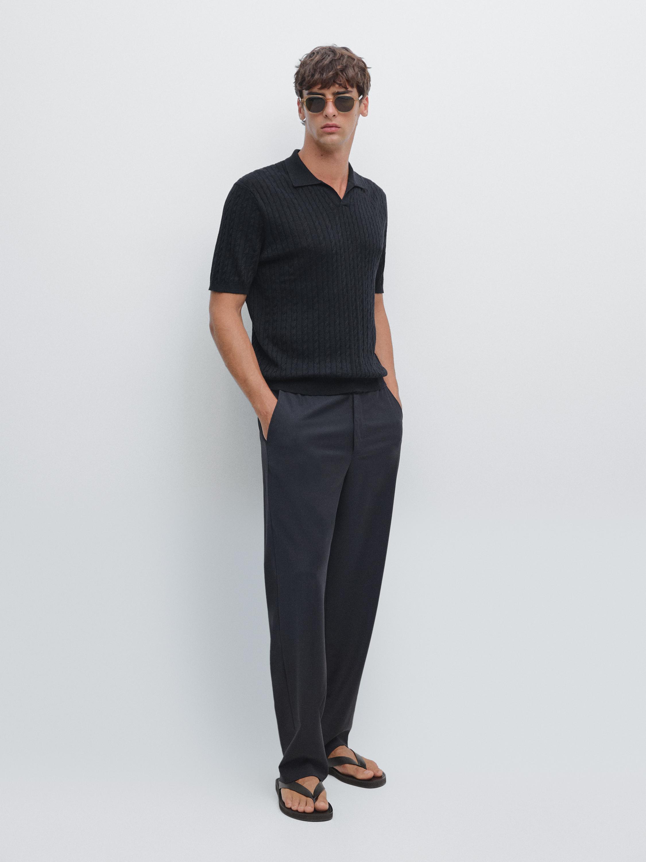 قميص بولو بحياكة مجدولة