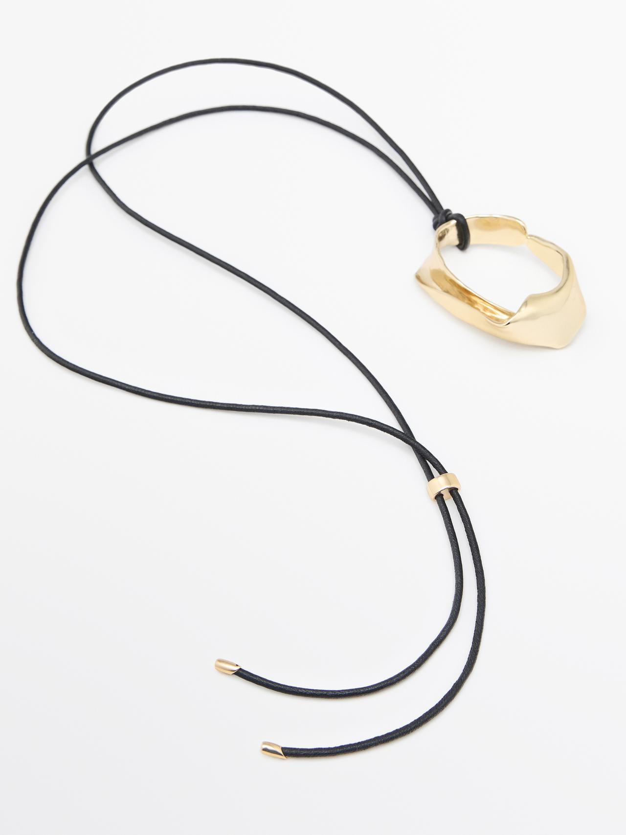 Leather cord necklace with irregular pendant — GOLDEN