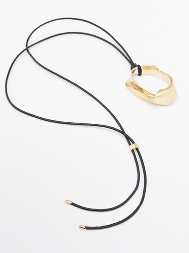 Leather cord necklace with irregular pendant — GOLDEN 4